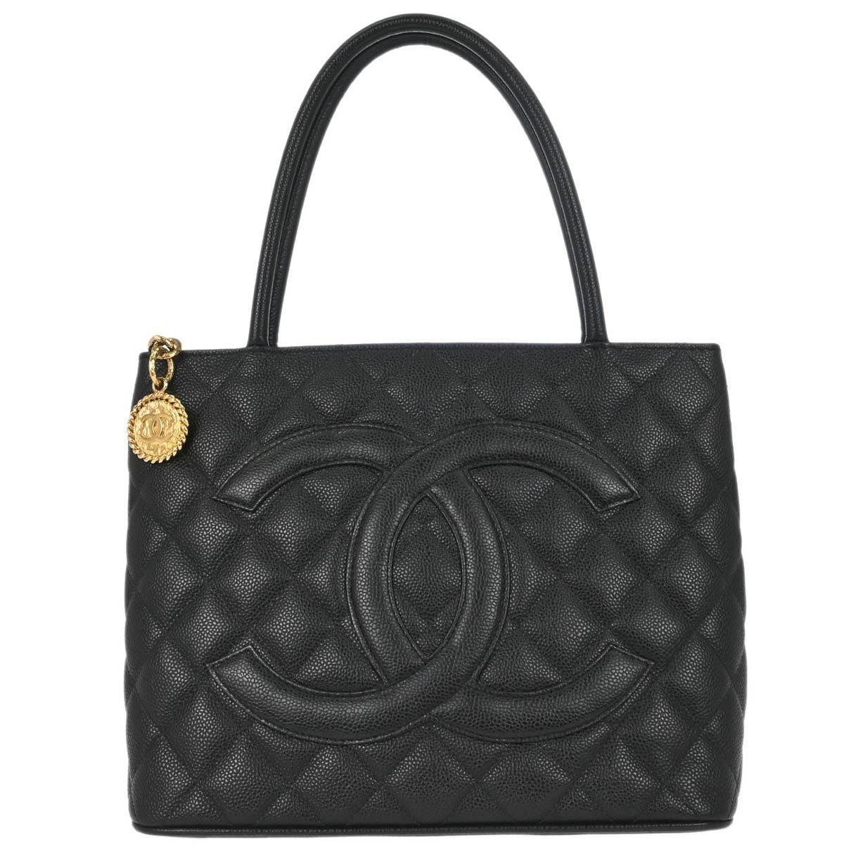 Chanel Medallion Tote Quilted Caviar Black Calfskin Tote Bag Bag (Pre-Owned)