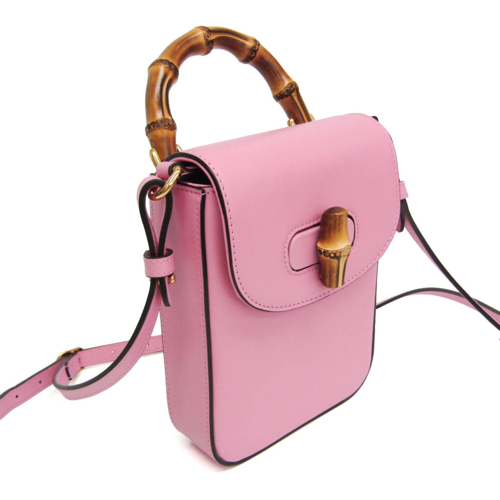 Gucci Bamboo Top Handle Backpack Leather Pink Leather Backpack Bag (Pre-Owned)