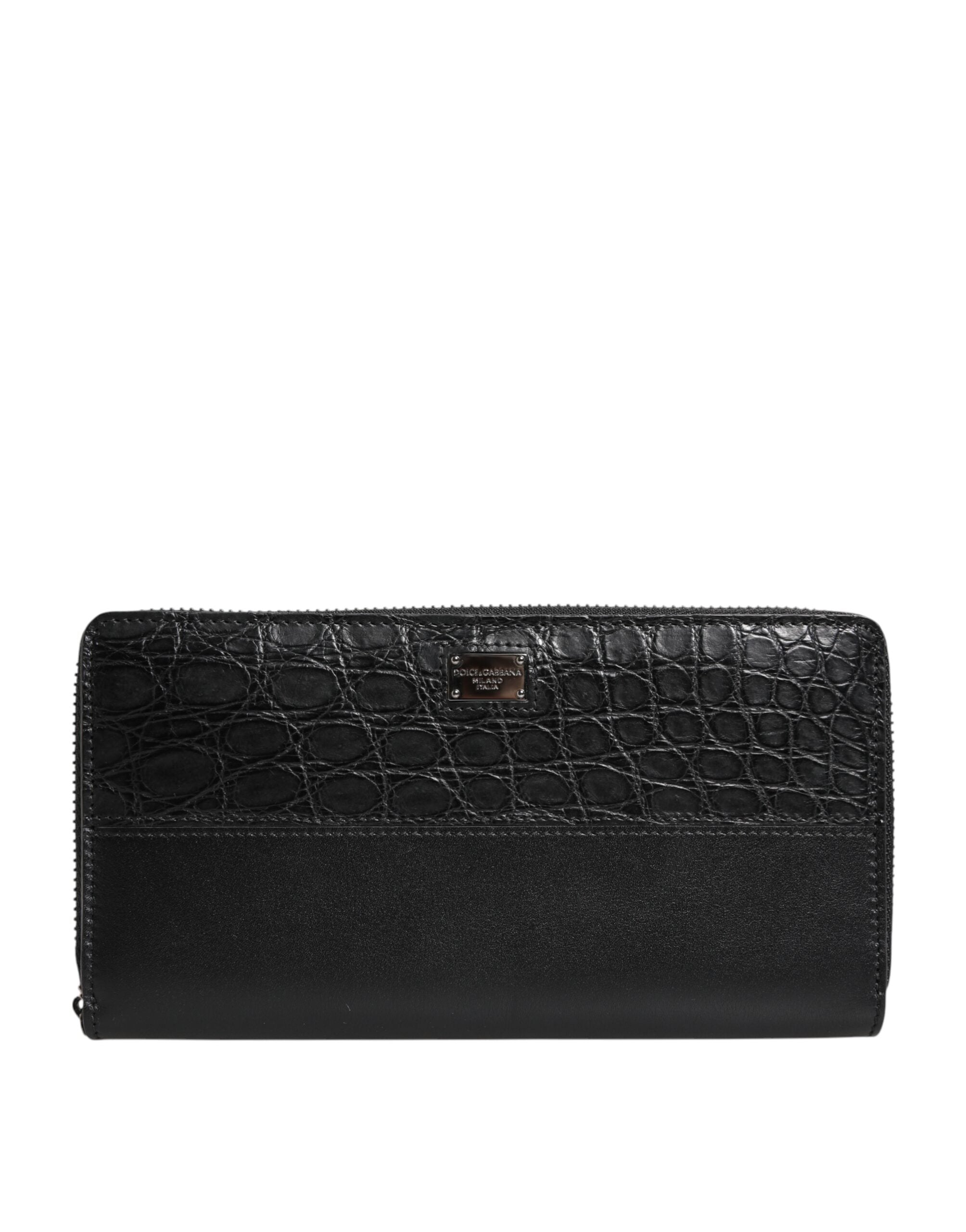 Dolce & Gabbana Black Leather Logo Plaque Zip Around Continental Men's Wallet