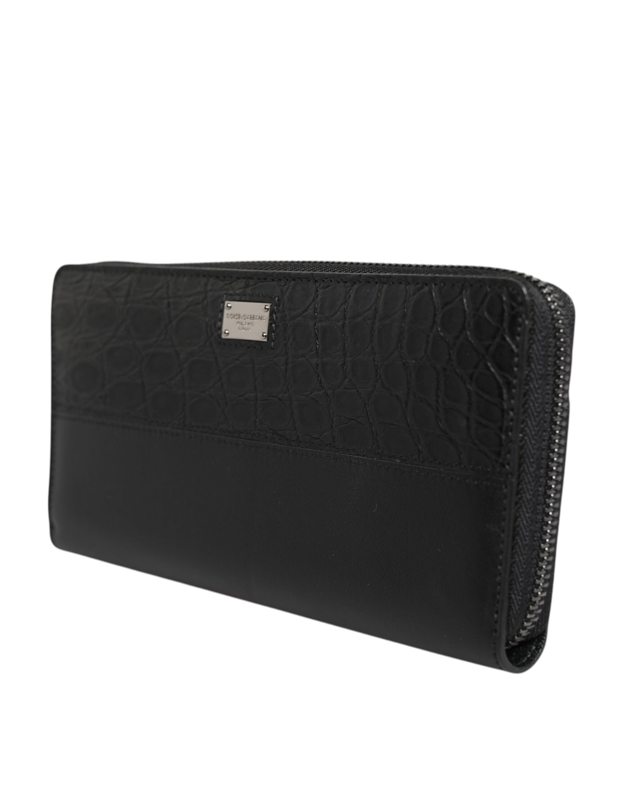 Dolce & Gabbana Black Leather Logo Plaque Zip Around Continental Men's Wallet