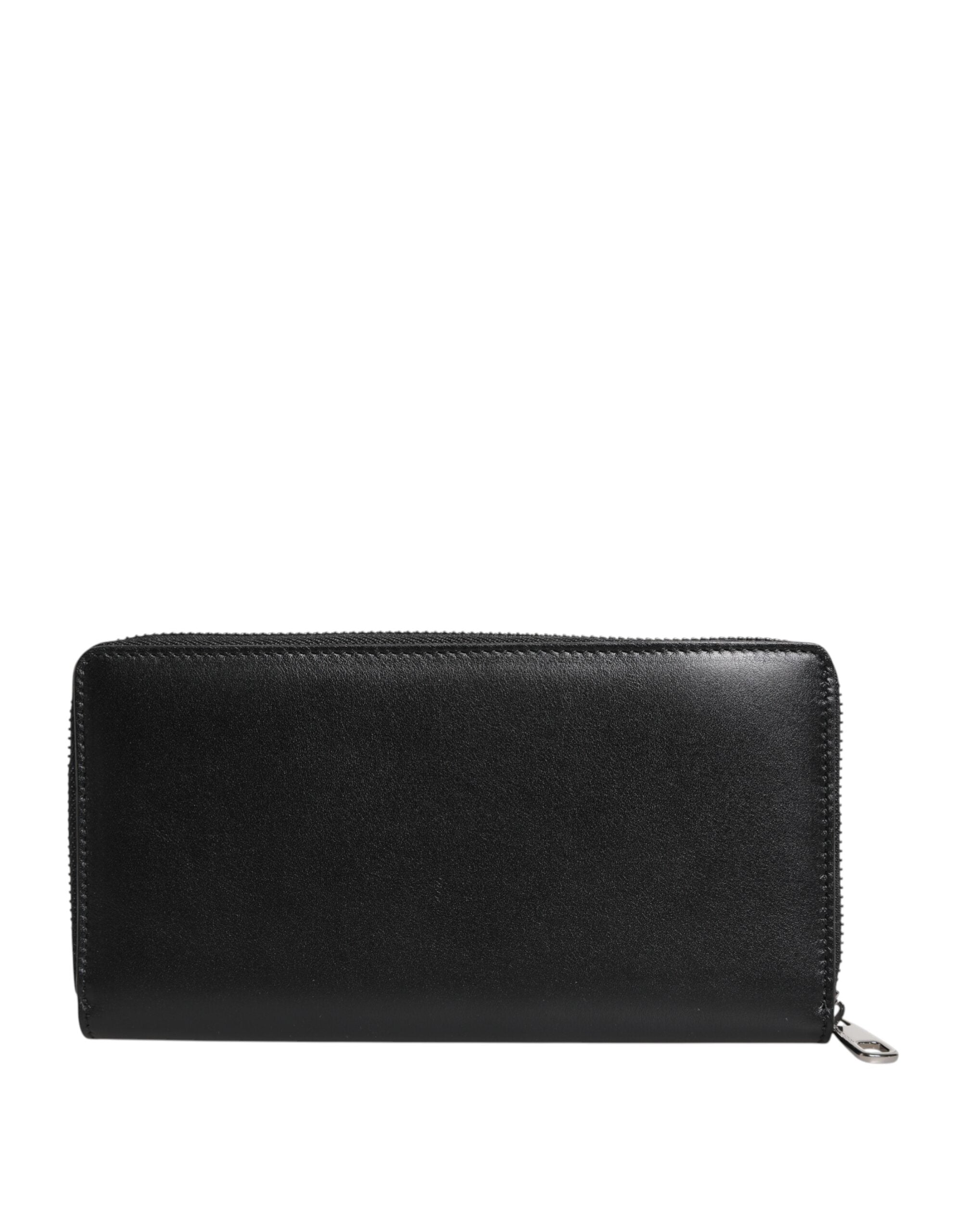 Dolce & Gabbana Black Leather Logo Plaque Zip Around Continental Men's Wallet