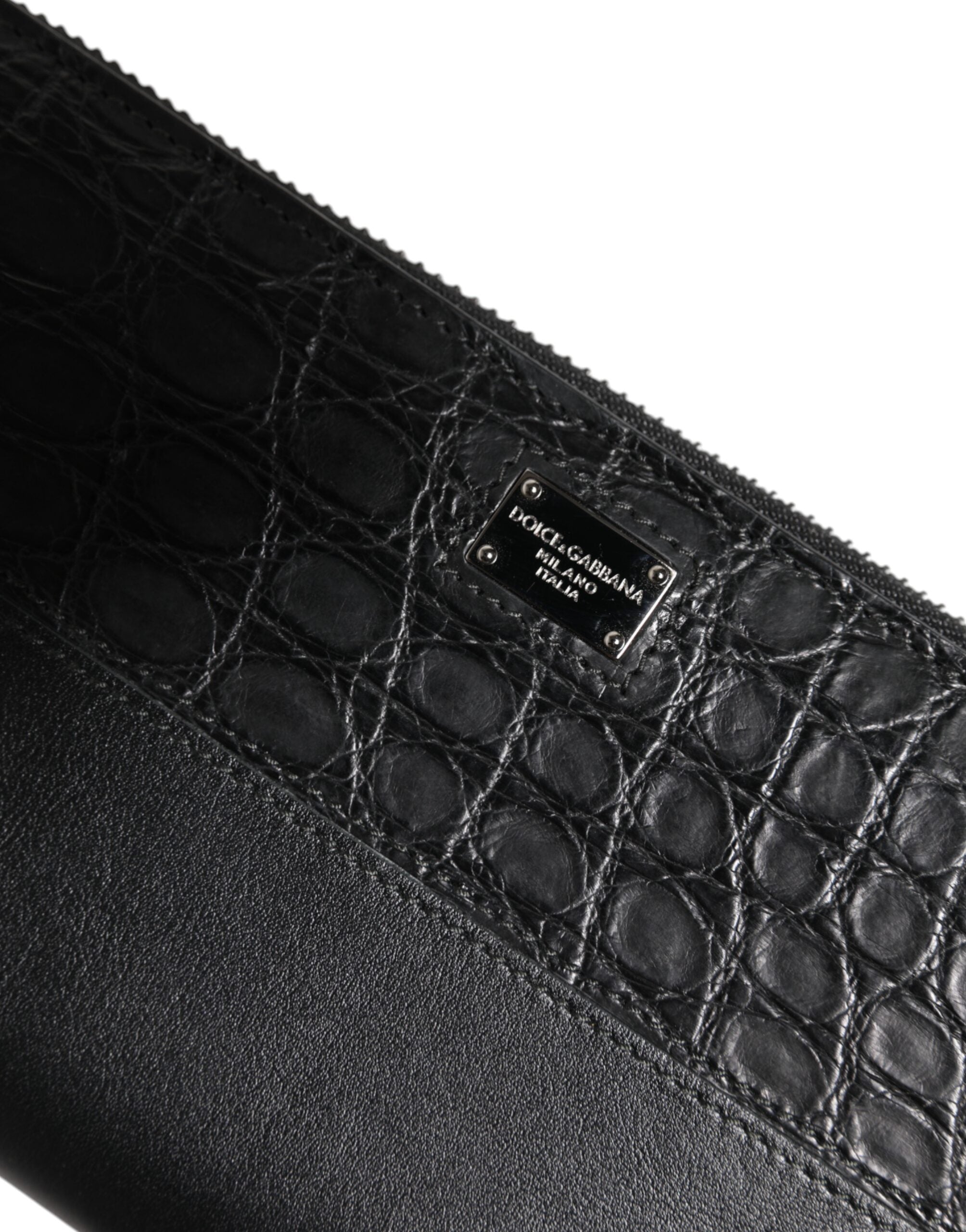 Dolce & Gabbana Black Leather Logo Plaque Zip Around Continental Men's Wallet