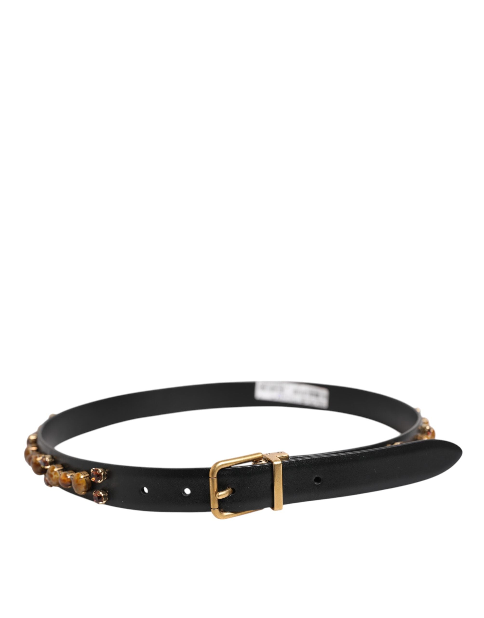 Dolce & Gabbana Black Leather Studded Gold Tone Buckle Men's Belt