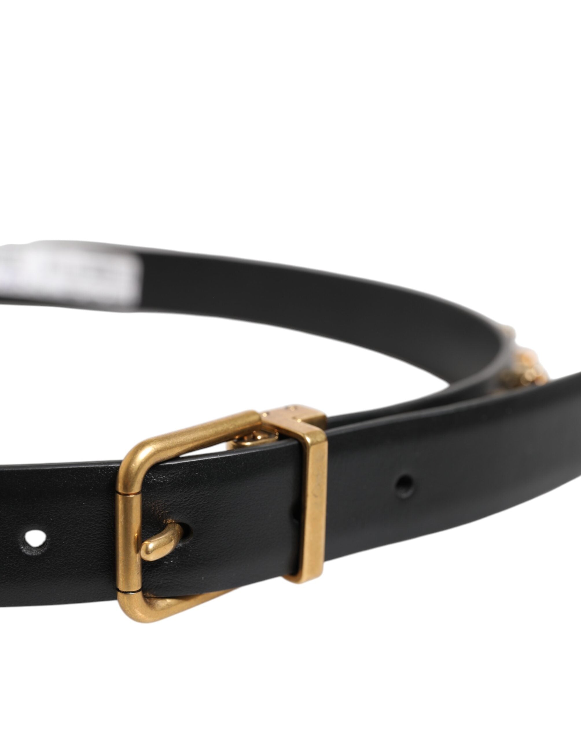 Dolce & Gabbana Black Leather Studded Gold Tone Buckle Men's Belt