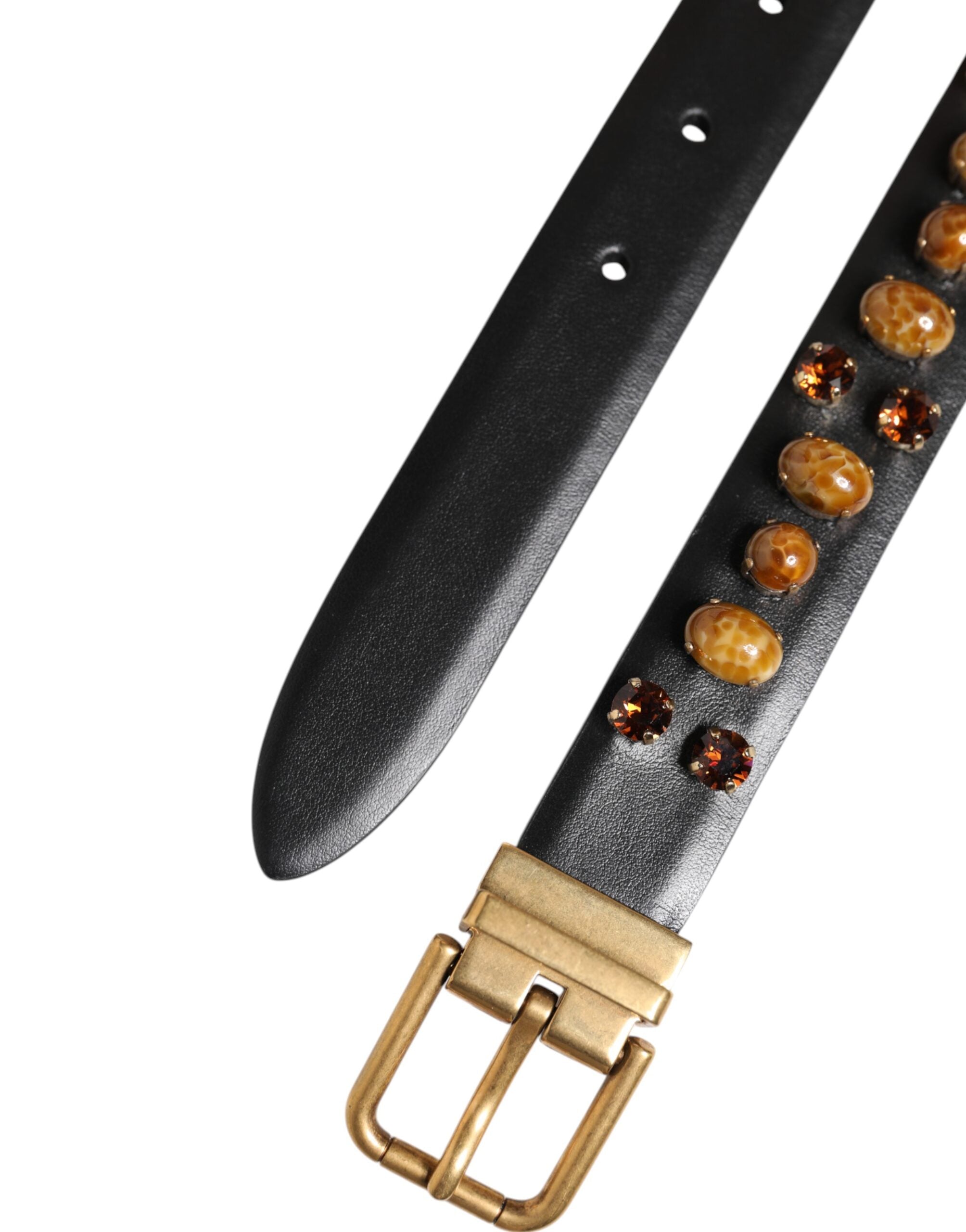 Dolce & Gabbana Black Leather Studded Gold Tone Buckle Men's Belt
