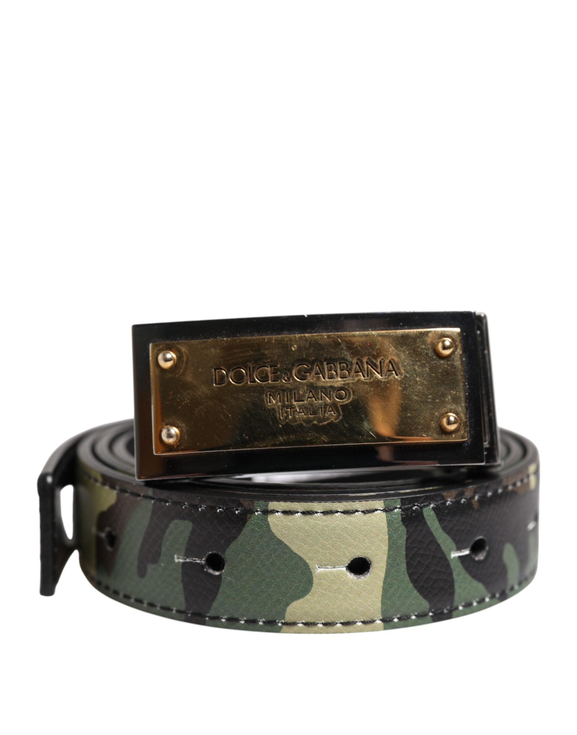Dolce & Gabbana Multicolor Camouflage Metal Logo Buckle Men's Belt (Pre-Owned)