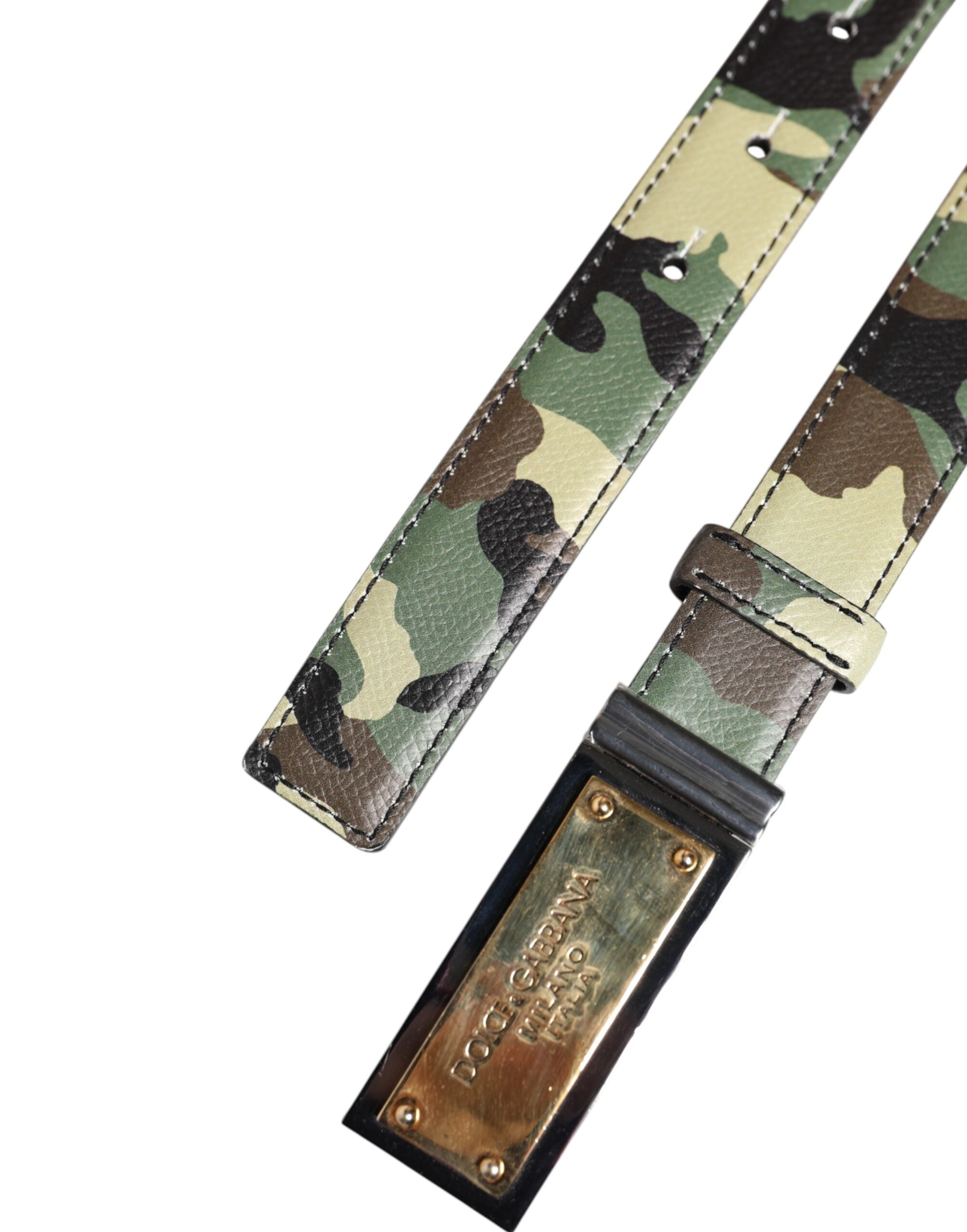 Dolce & Gabbana Multicolor Camouflage Metal Logo Buckle Men's Belt (Pre-Owned)
