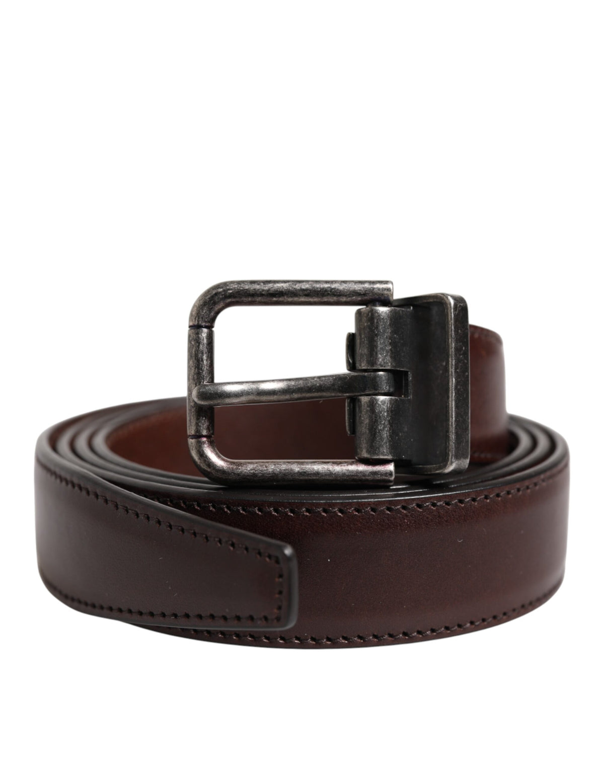 Dolce & Gabbana Brown Classic Silver Metal Logo Buckle Men's Belt (Pre-Owned)