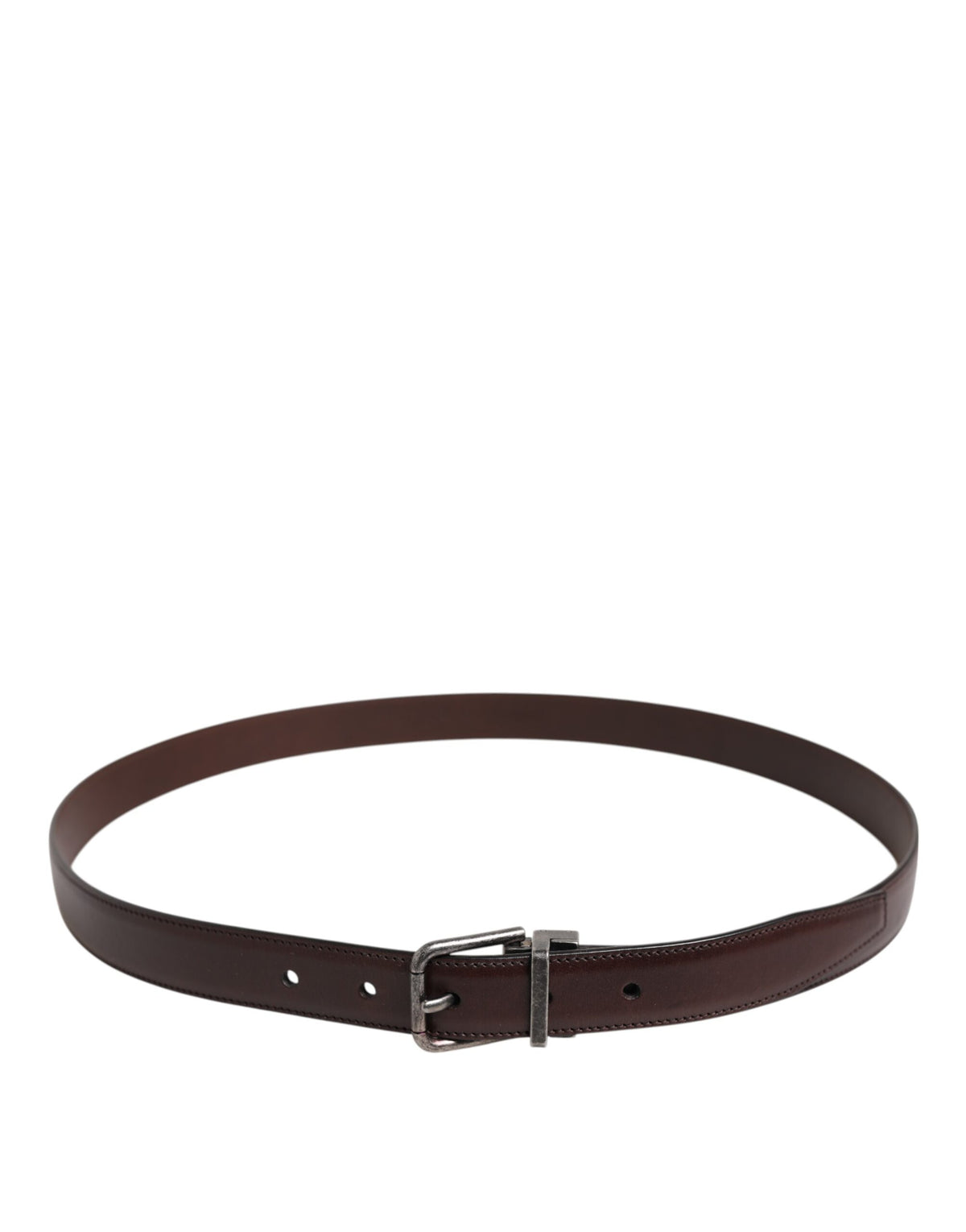 Dolce & Gabbana Brown Classic Silver Metal Logo Buckle Men's Belt (Pre-Owned)