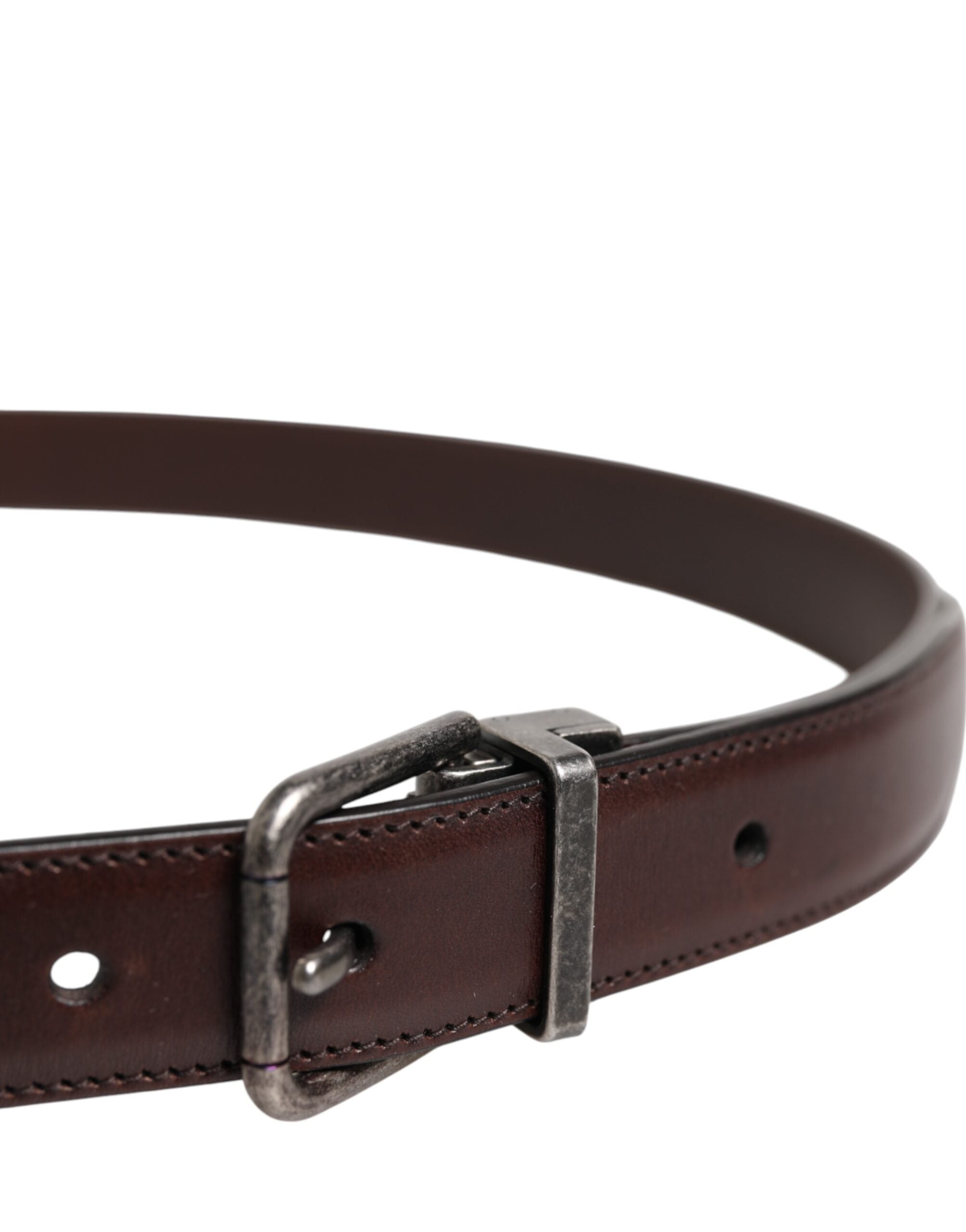 Dolce & Gabbana Brown Classic Silver Metal Logo Buckle Men's Belt (Pre-Owned)