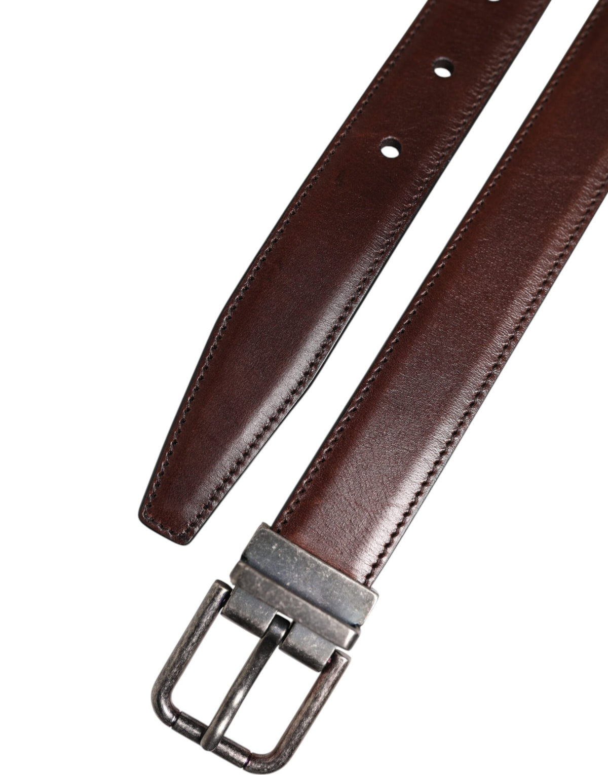 Dolce & Gabbana Brown Classic Silver Metal Logo Buckle Men's Belt (Pre-Owned)