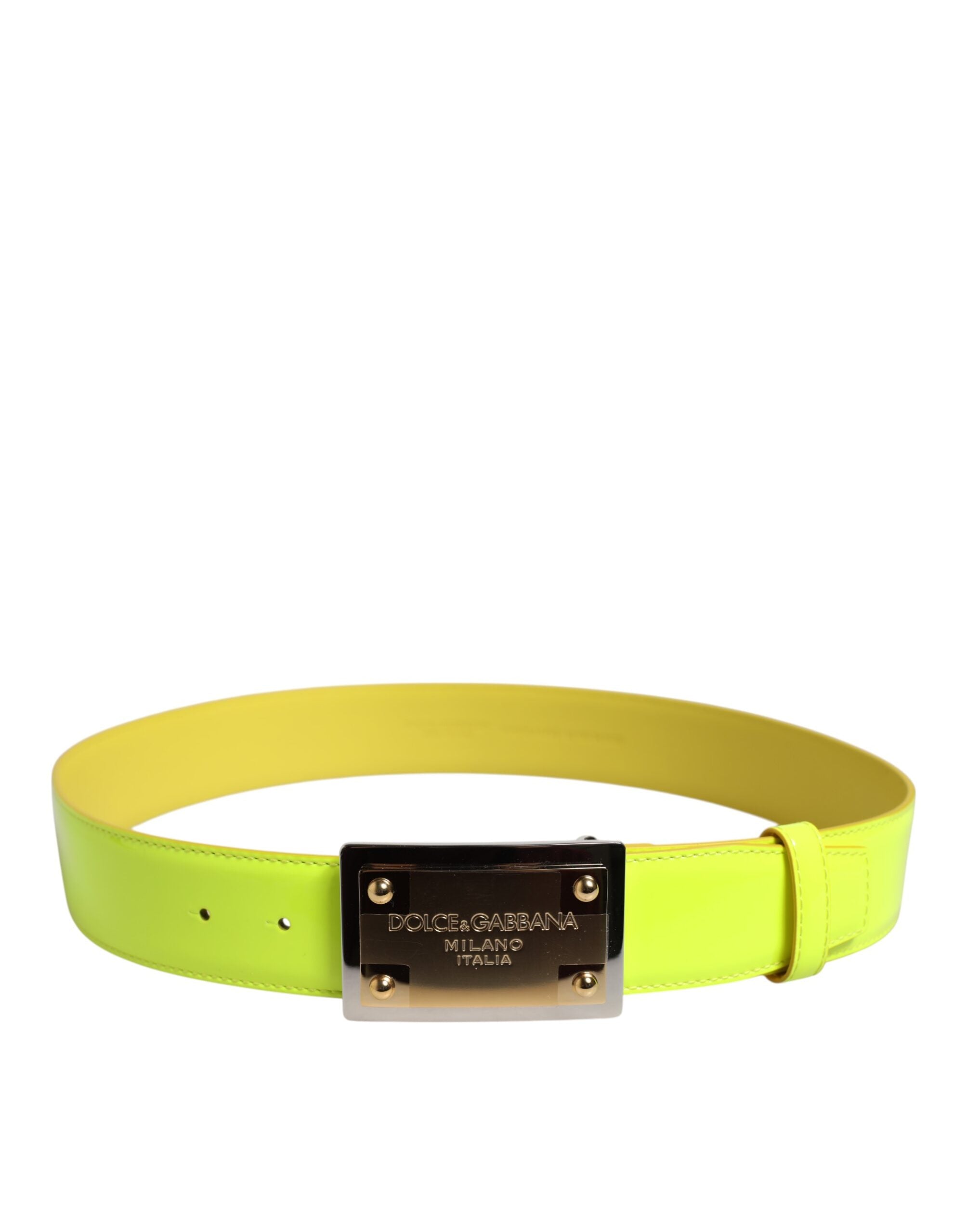 Dolce & Gabbana Yellow Green Classic Metal Logo Buckle Men's Belt
