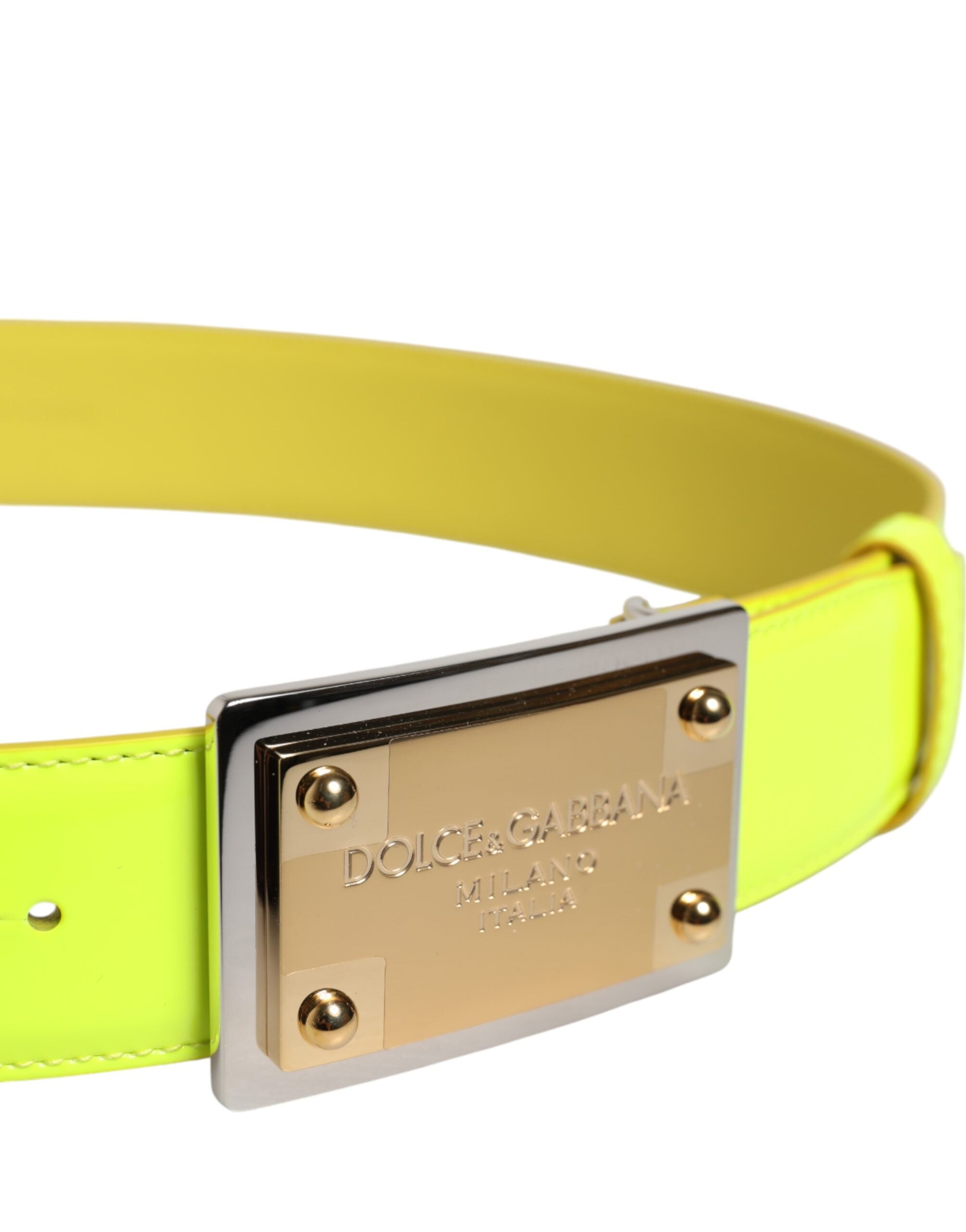 Dolce & Gabbana Yellow Green Classic Metal Logo Buckle Men's Belt