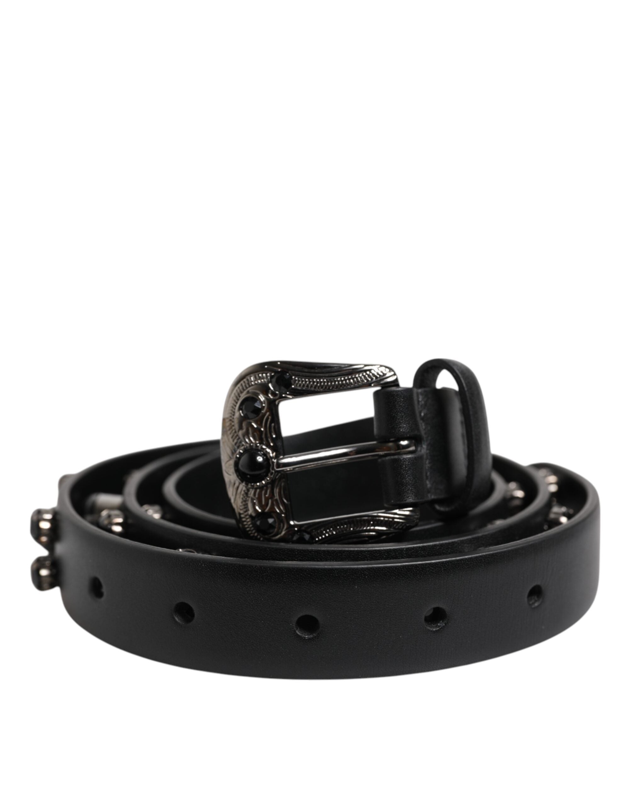 Dolce & Gabbana Black Studded Leather Metal Logo Buckle Men's Belt (Pre-Owned)