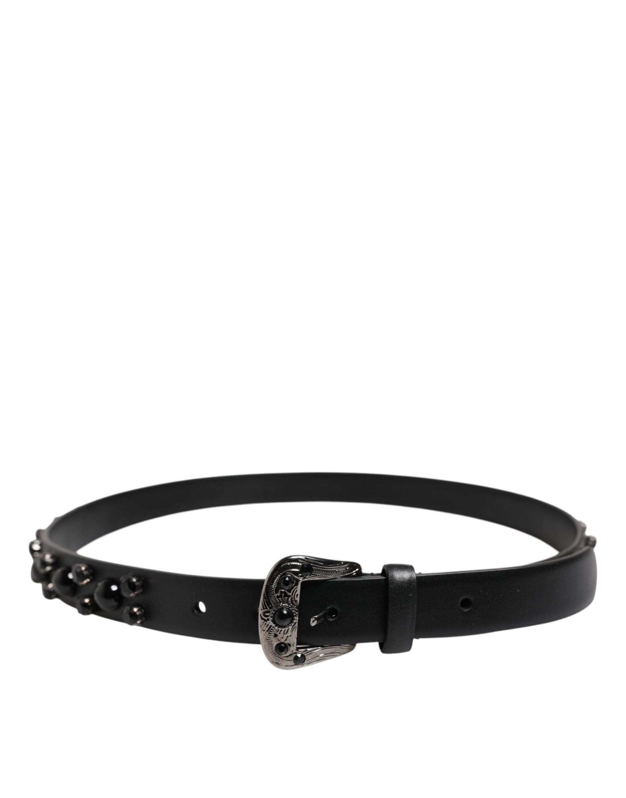 Dolce & Gabbana Black Studded Leather Metal Logo Buckle Men's Belt (Pre-Owned)