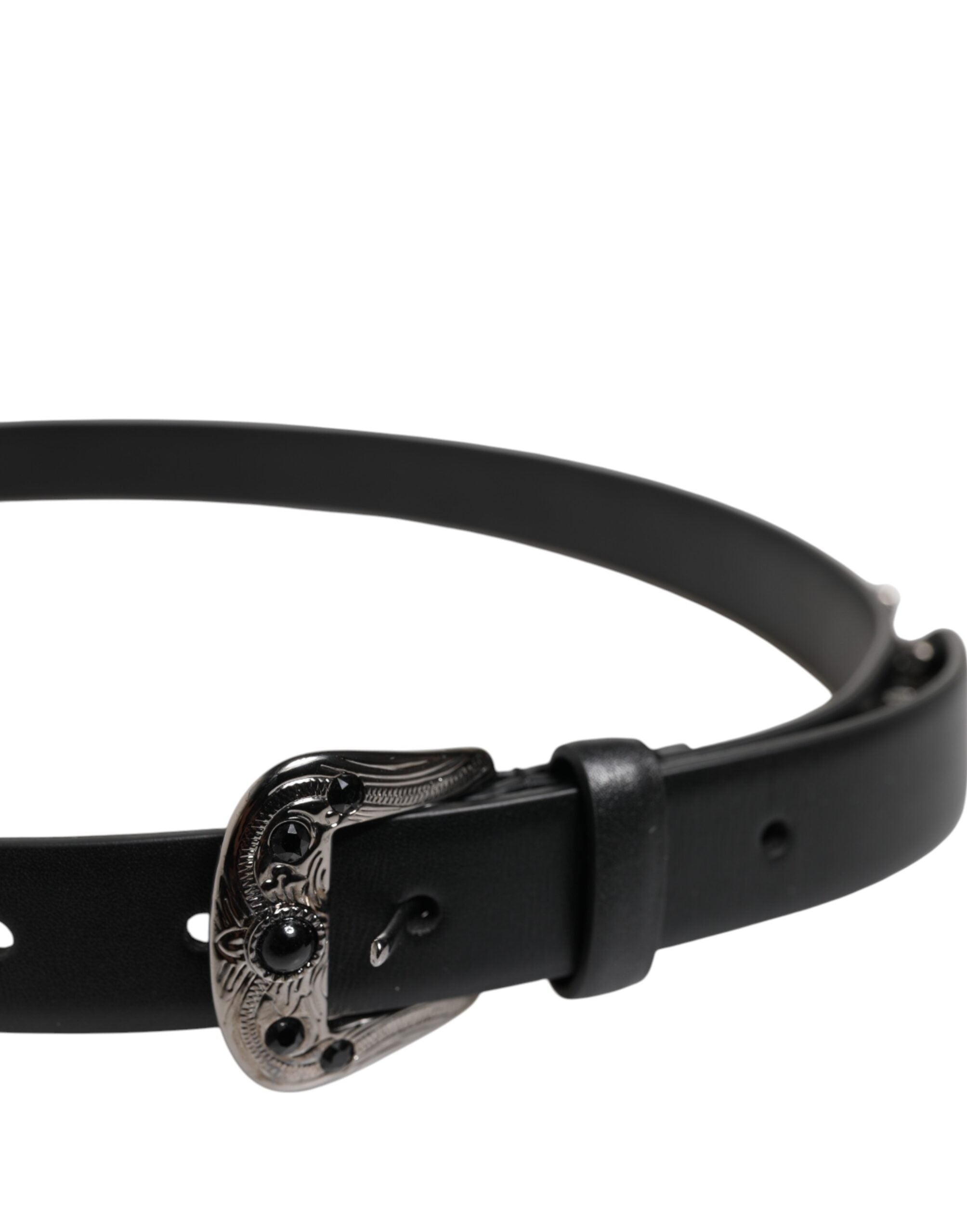 Dolce & Gabbana Black Studded Leather Metal Logo Buckle Men's Belt (Pre-Owned)