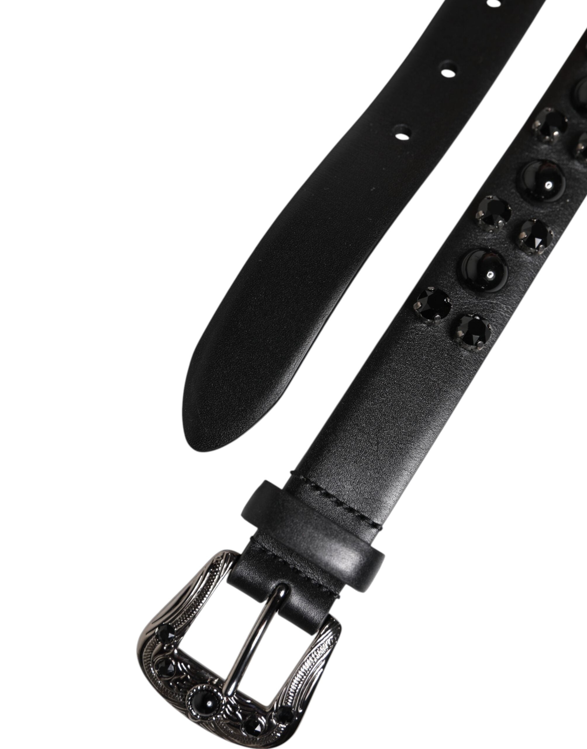 Dolce & Gabbana Black Studded Leather Metal Logo Buckle Men's Belt (Pre-Owned)