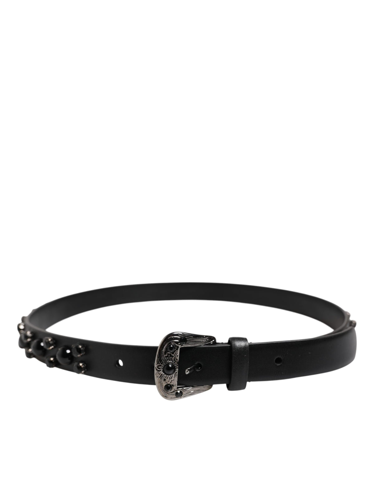 Dolce & Gabbana Black Studded Leather Metal Logo Buckle Men's Belt