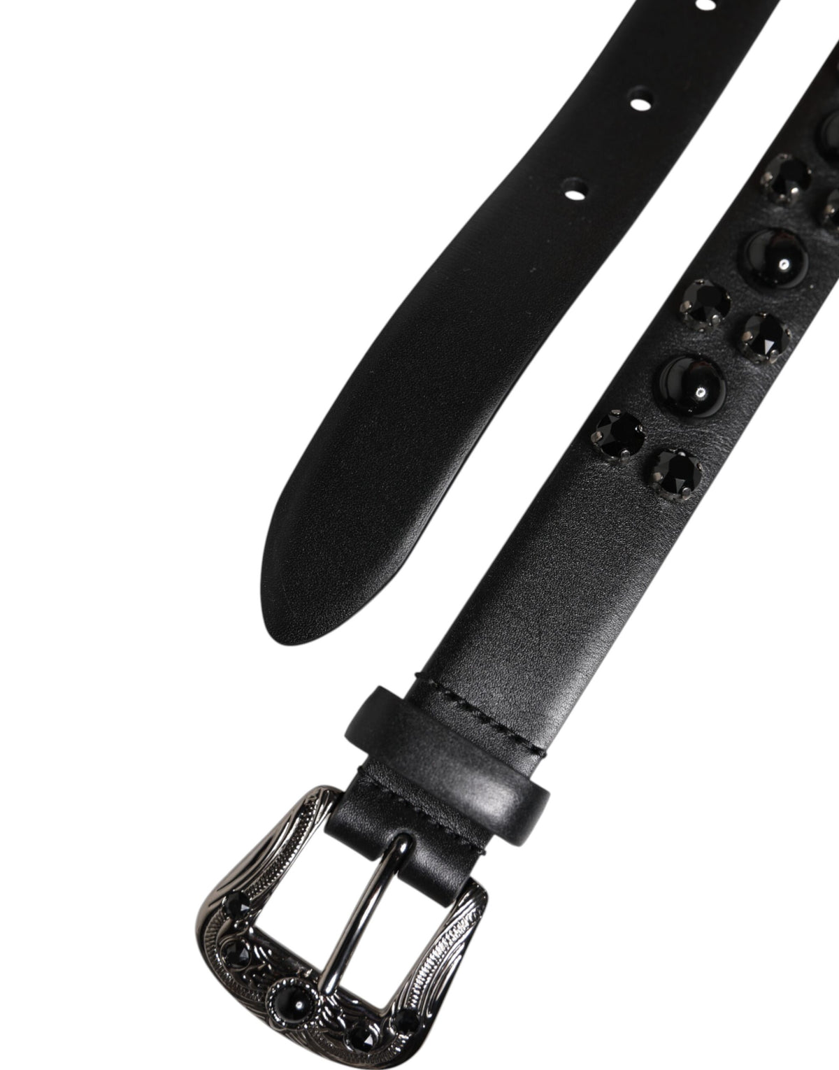Dolce & Gabbana Black Studded Leather Metal Logo Buckle Men's Belt