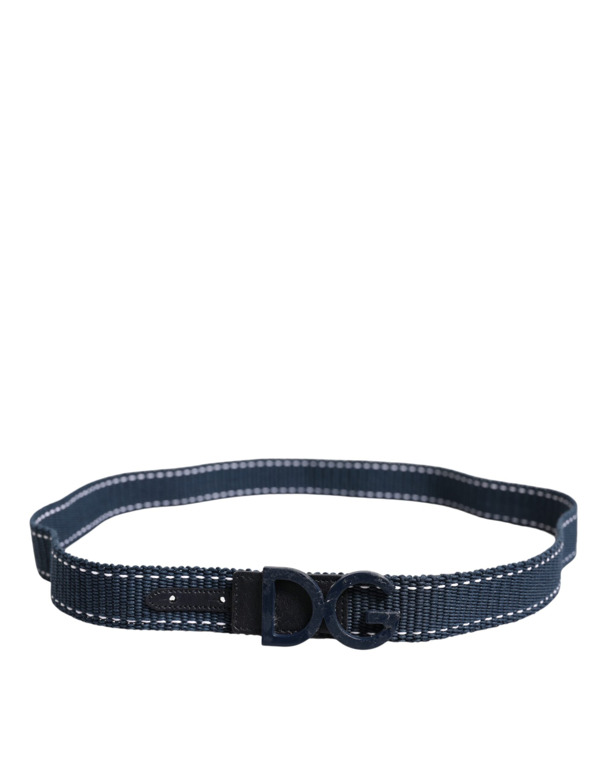 Dolce & Gabbana Blue White Cotton DG Logo Metal Buckle Men's Belt (Pre-Owned)