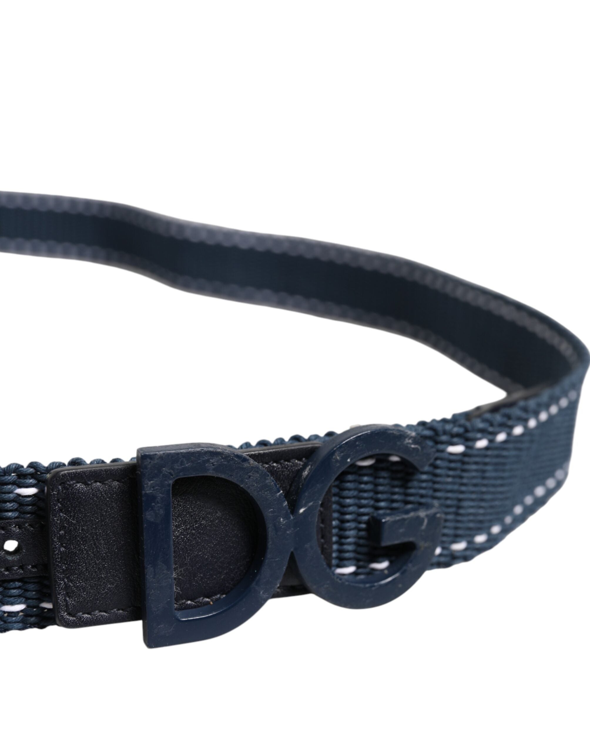 Dolce & Gabbana Blue White Cotton DG Logo Metal Buckle Men's Belt (Pre-Owned)