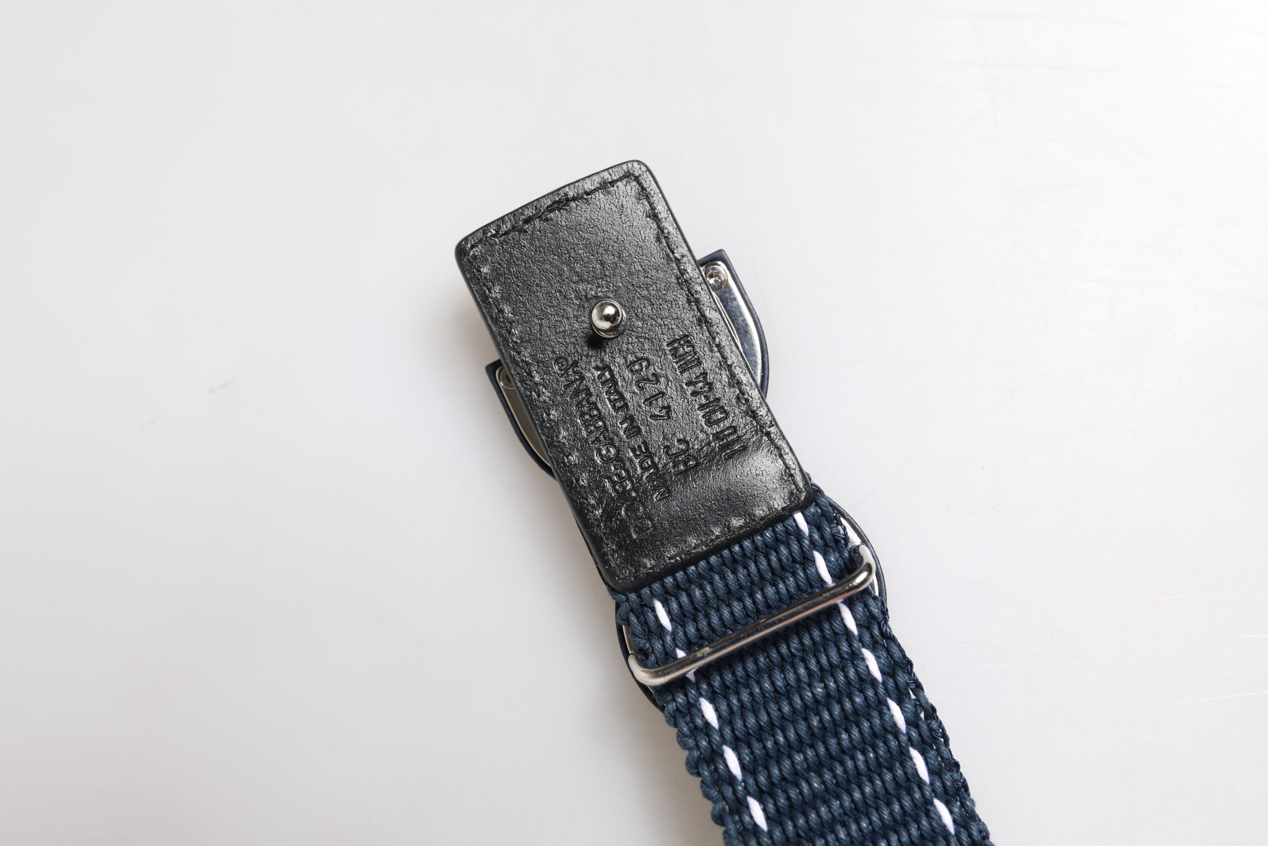 Dolce & Gabbana Blue White Cotton DG Logo Metal Buckle Men's Belt (Pre-Owned)