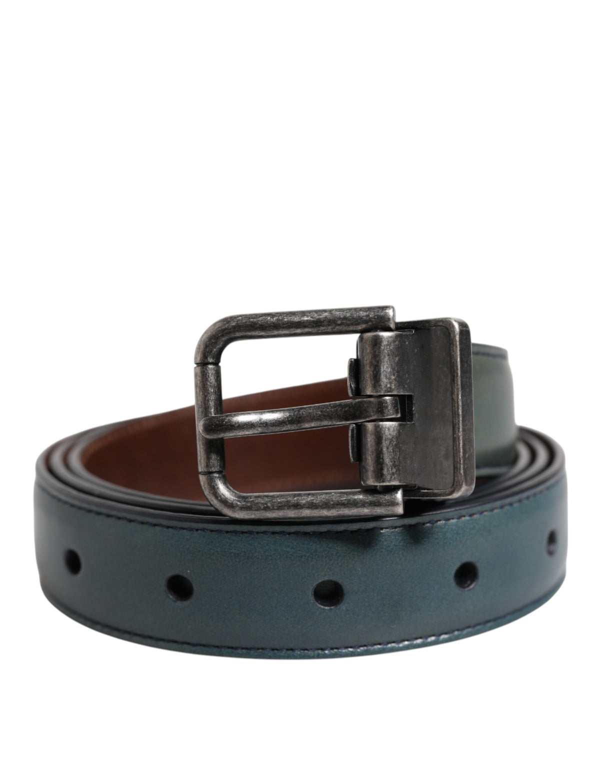 Dolce & Gabbana Green Classic Leather Metal Logo Buckle Men's Belt (Pre-Owned)