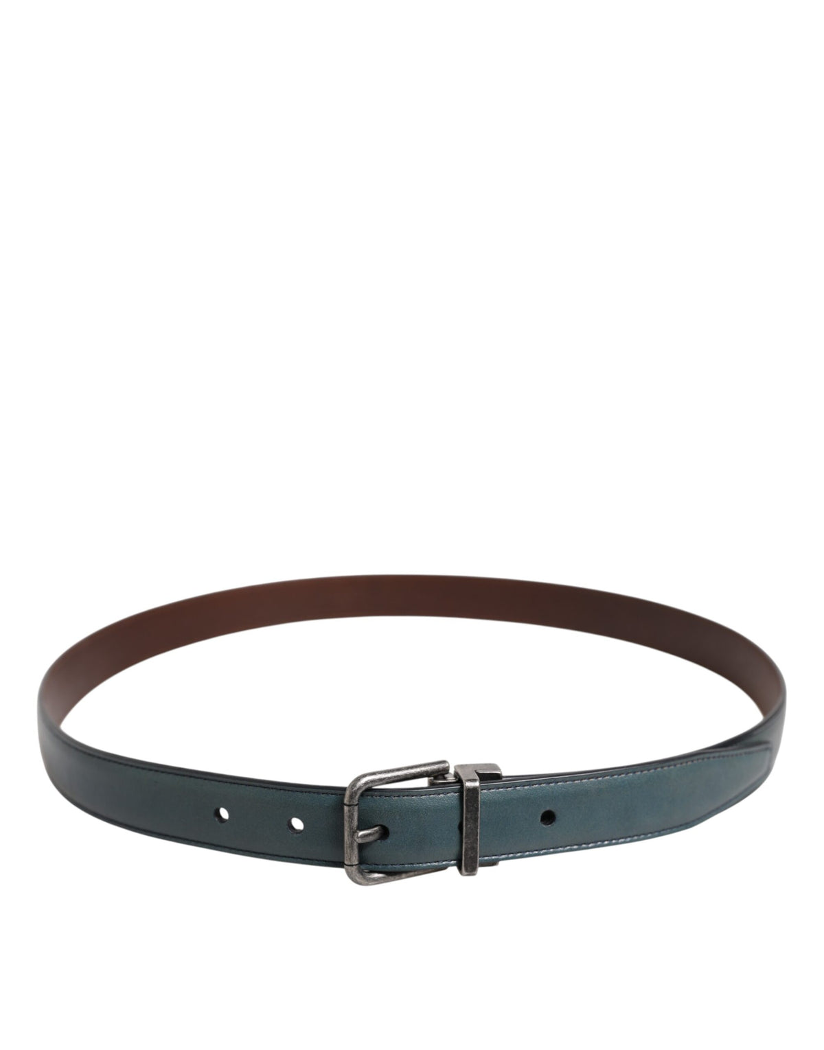 Dolce & Gabbana Green Classic Leather Metal Logo Buckle Men's Belt (Pre-Owned)