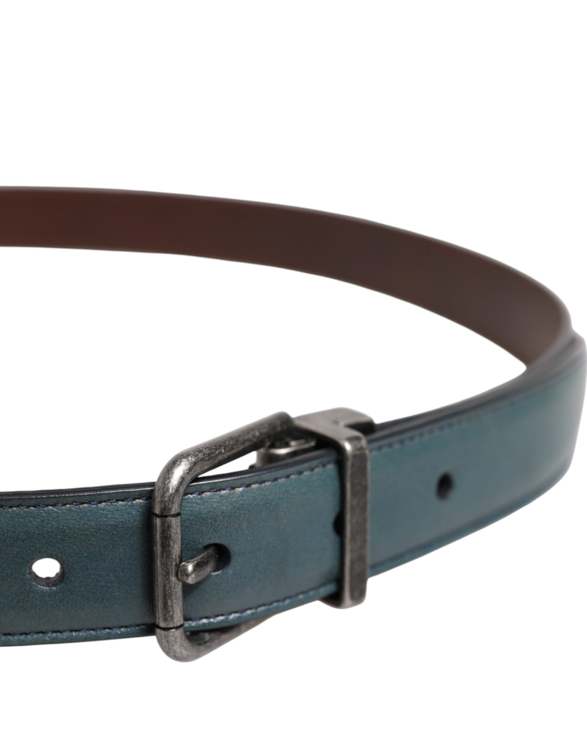 Dolce & Gabbana Green Classic Leather Metal Logo Buckle Men's Belt (Pre-Owned)