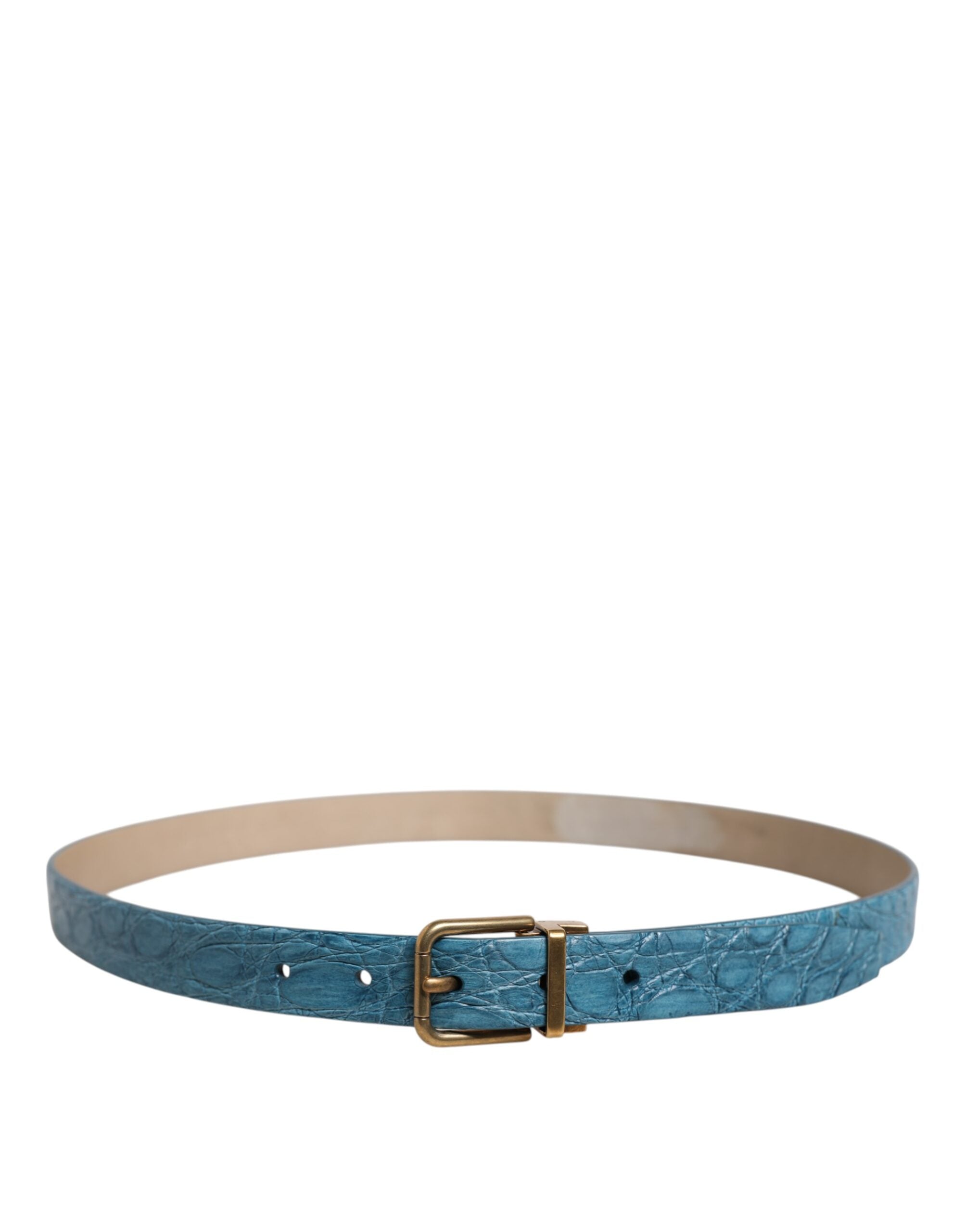 Dolce & Gabbana Blue Leather Classic Gold Metal Buckle Men's Belt