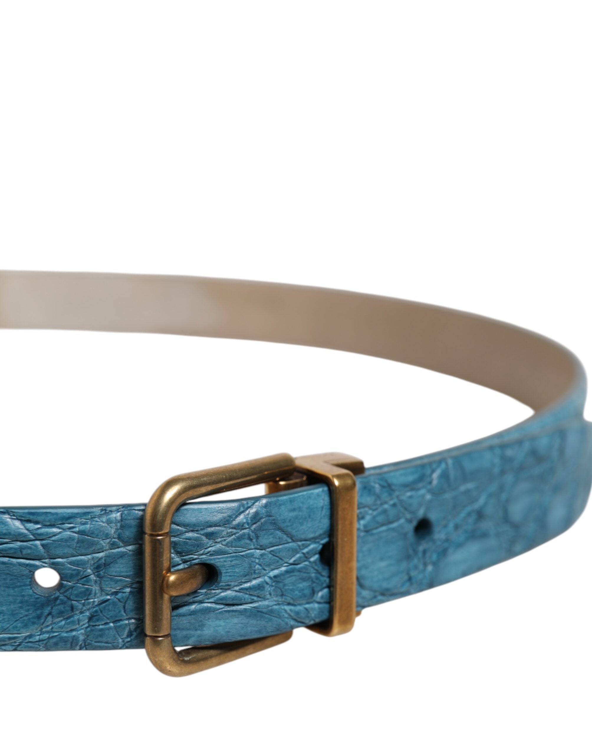 Dolce & Gabbana Blue Leather Classic Gold Metal Buckle Men's Belt