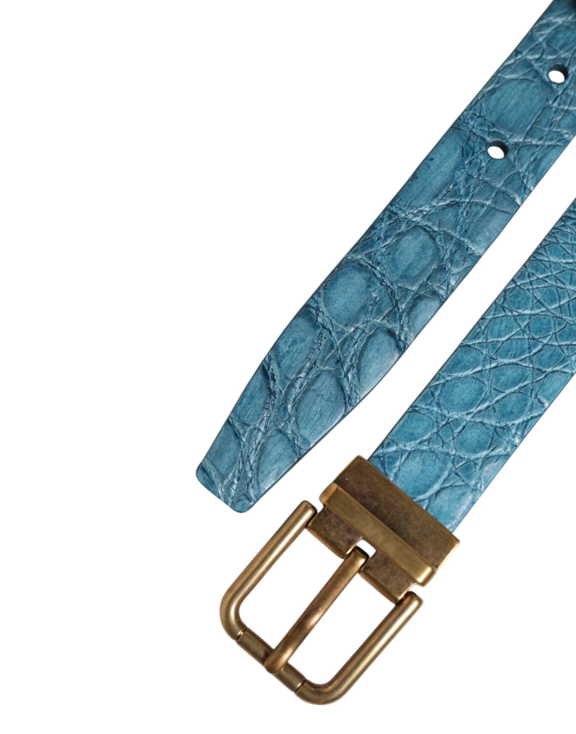 Dolce & Gabbana Blue Leather Classic Gold Metal Buckle Men's Belt