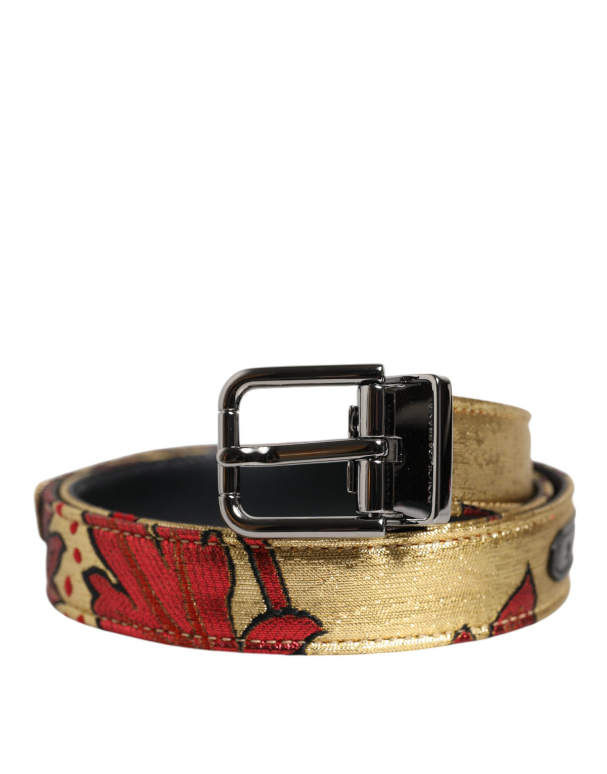 Dolce & Gabbana Gold Floral Jacquard Silver Metal Buckle  display picture 2