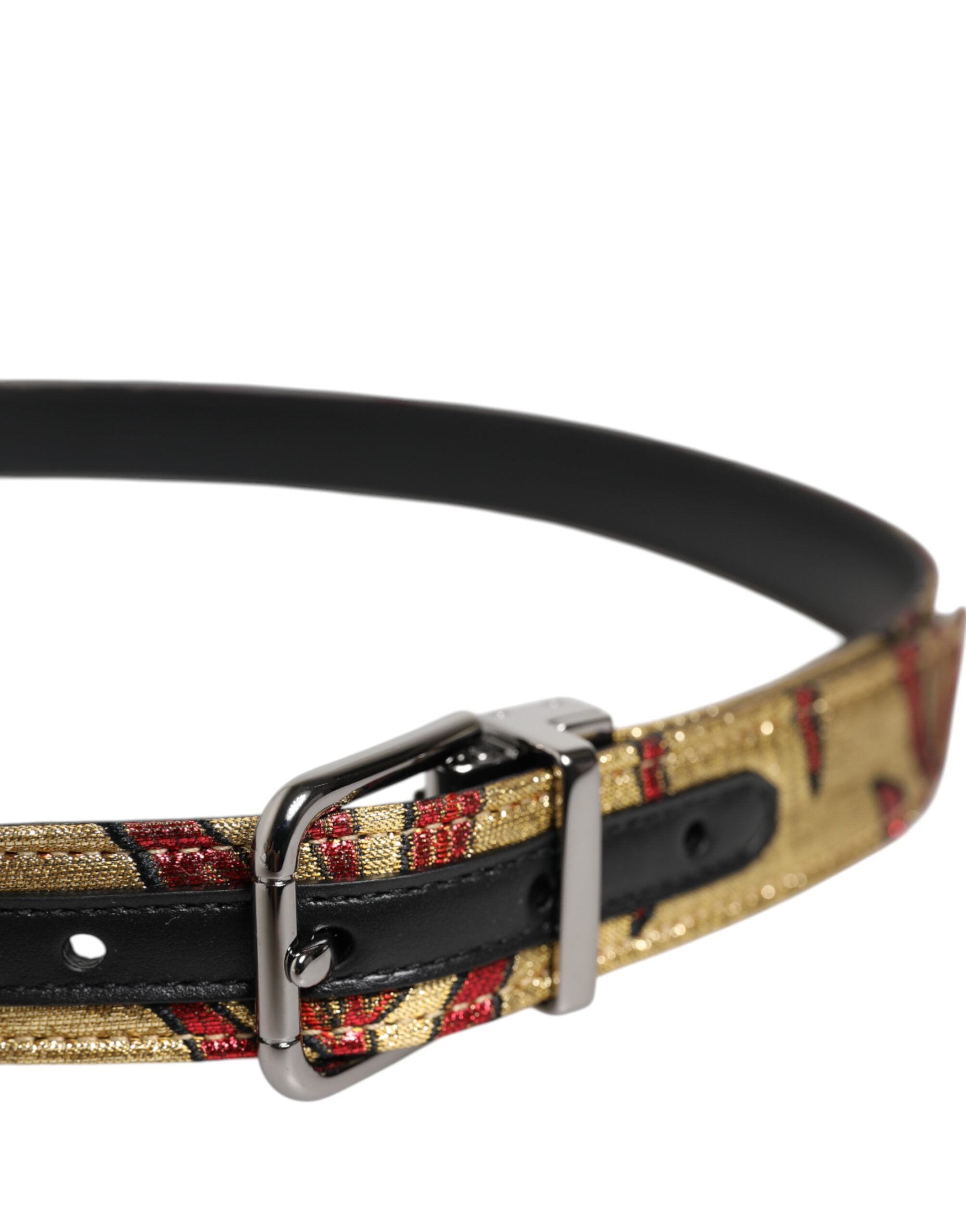 Dolce & Gabbana Gold Floral Jacquard Silver Metal Buckle Men's Belt