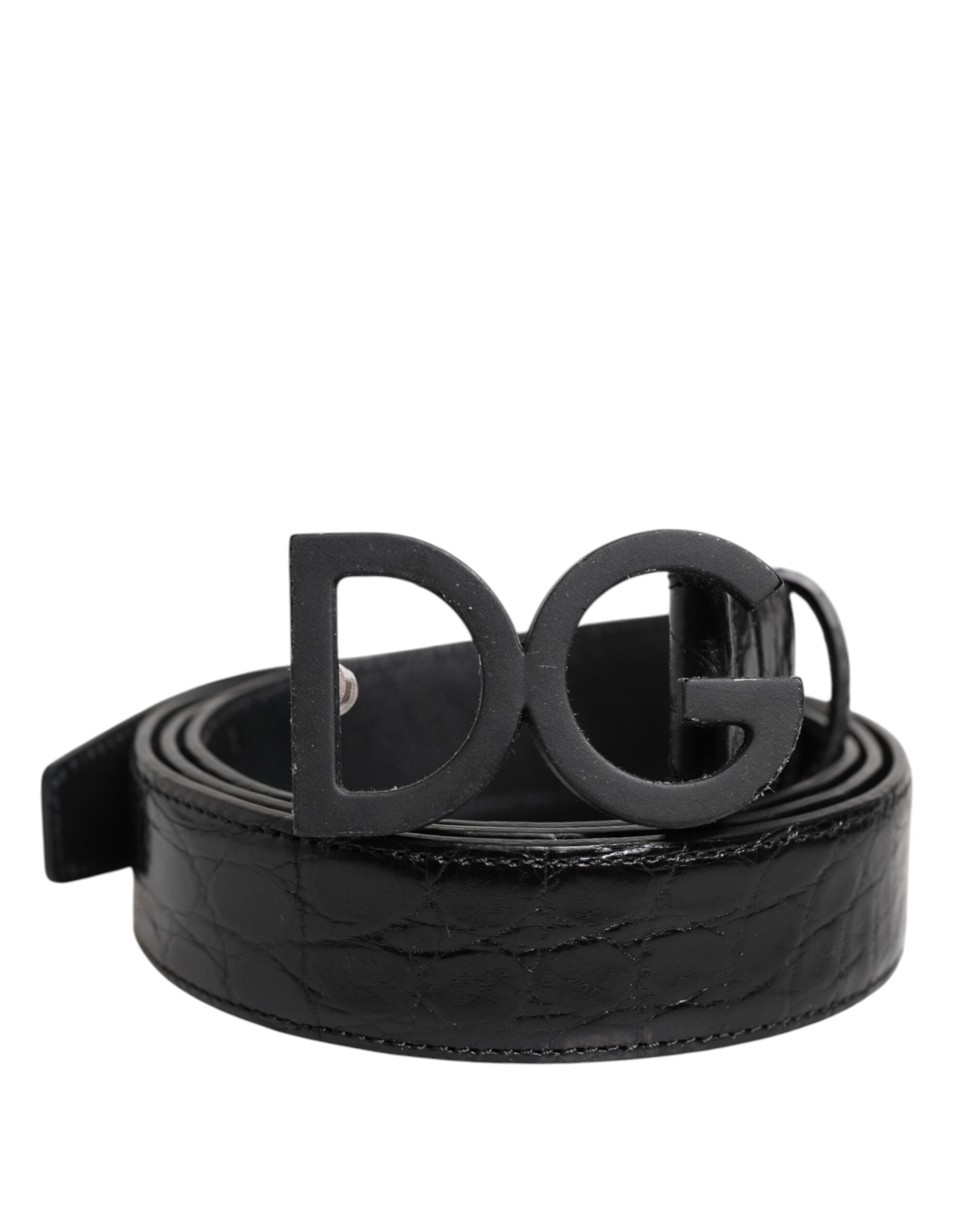 Dolce & Gabbana Black Leather Classic Metal DG Buckle Men's Belt