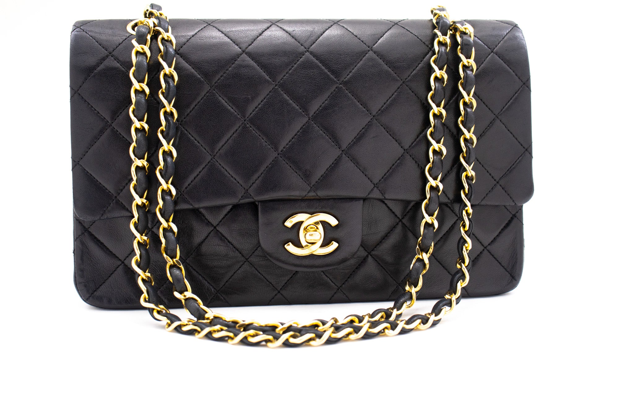 Chanel Double Flap Black Leather Shoulder Bag (Pre-Owned)