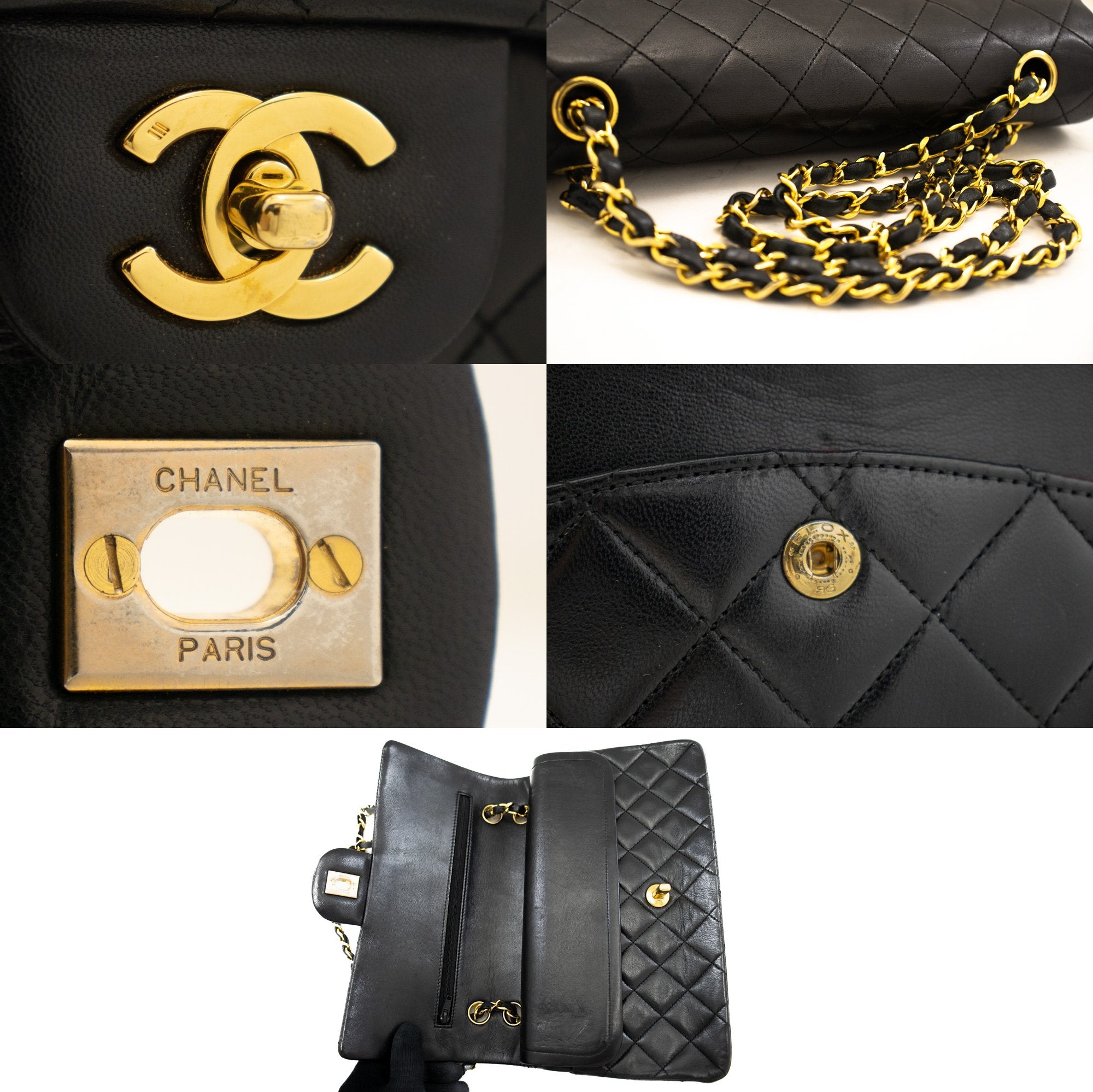 Chanel Double Flap Black Leather Shoulder Bag (Pre-Owned)