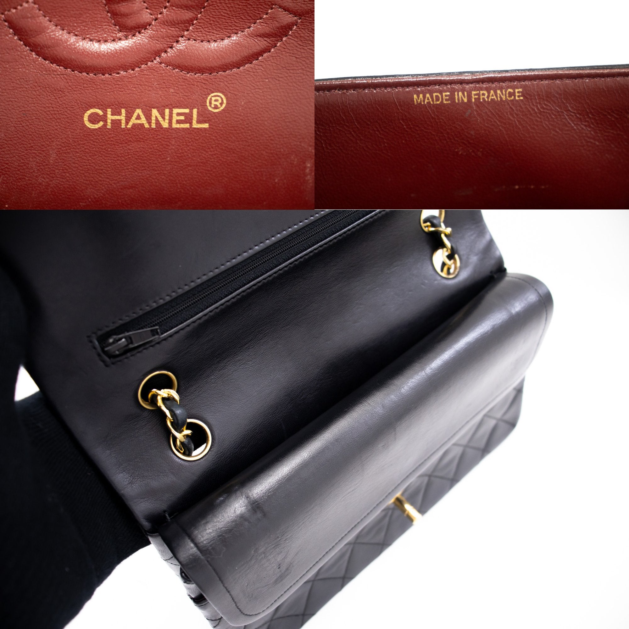 Chanel Double Flap Black Leather Shoulder Bag (Pre-Owned)
