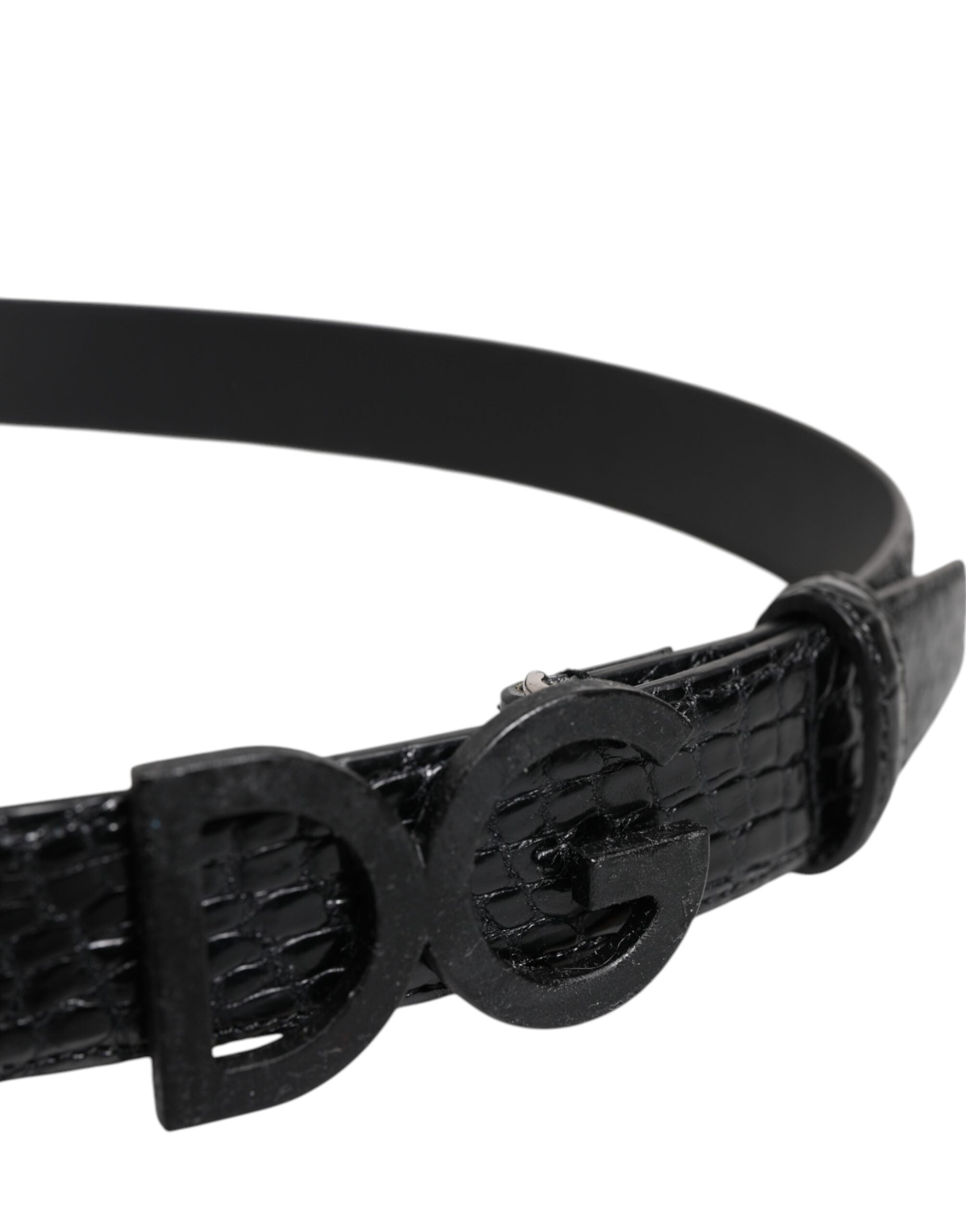 Dolce & Gabbana Black Leather Classic Metal DG Buckle Men's Belt (Pre-Owned)