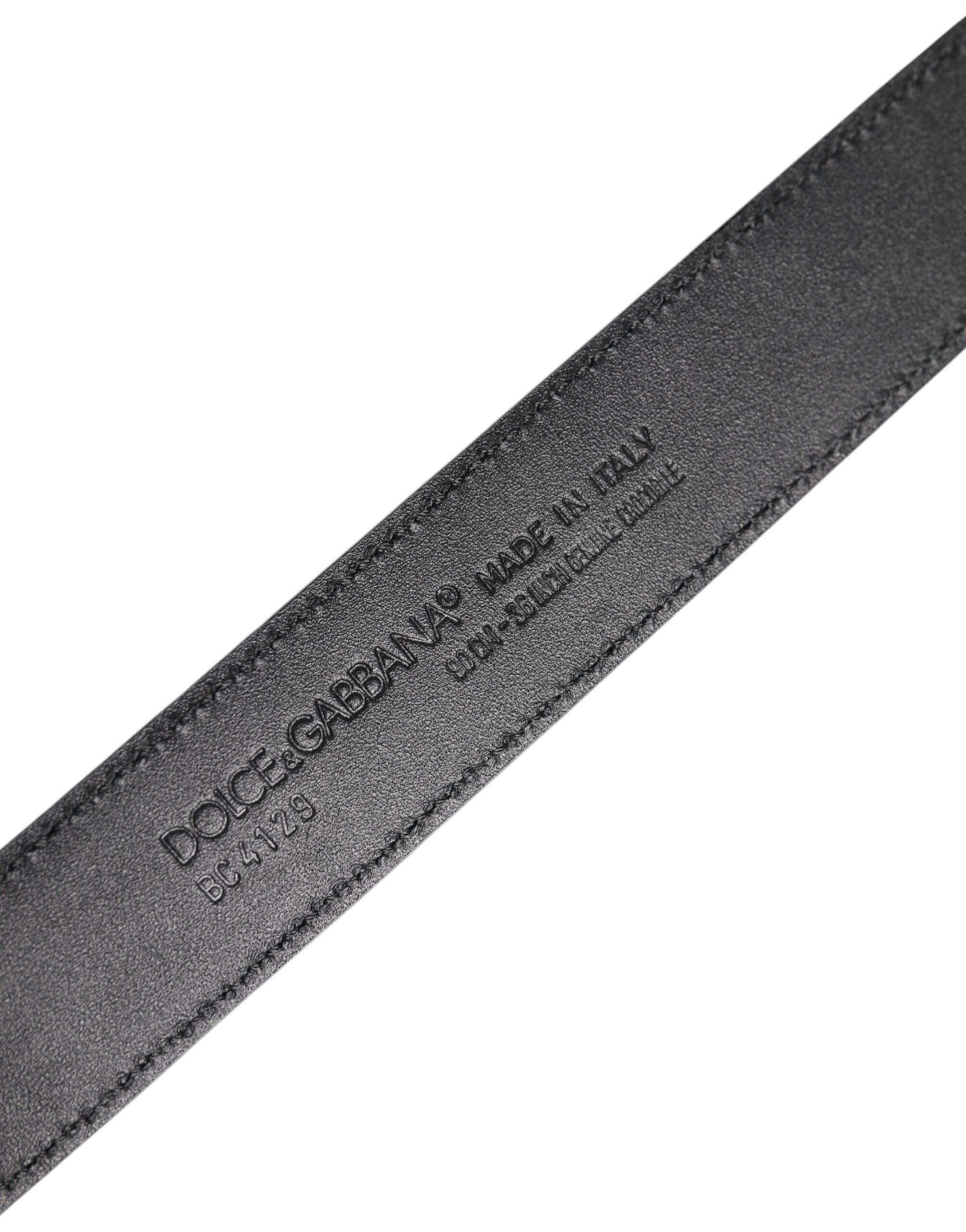 Dolce & Gabbana Black Leather Classic Metal DG Buckle Men's Belt (Pre-Owned)