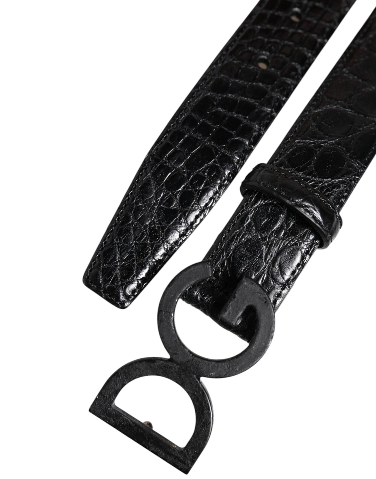 Dolce & Gabbana Black Leather Classic Metal DG Buckle Men's Belt (Pre-Owned)