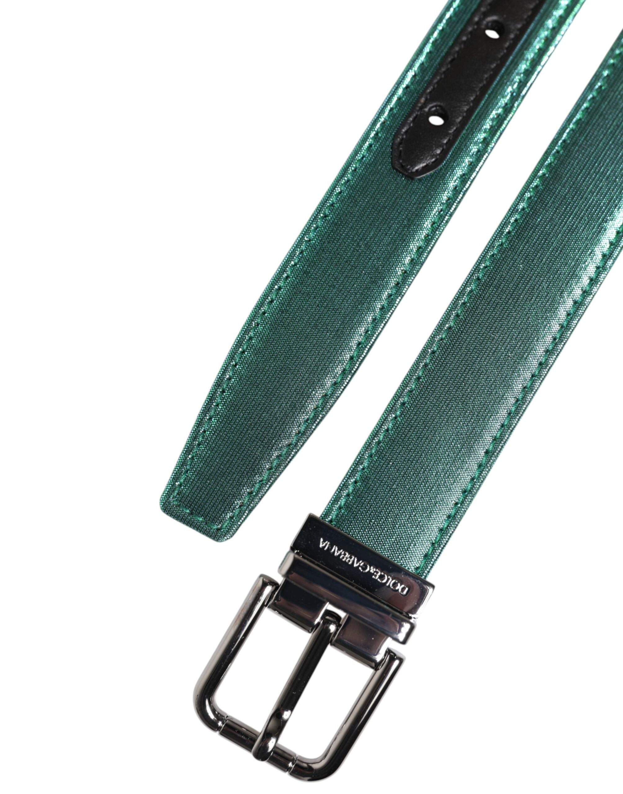 Dolce & Gabbana Green Black Polyester Metal Buckle Men's Belt