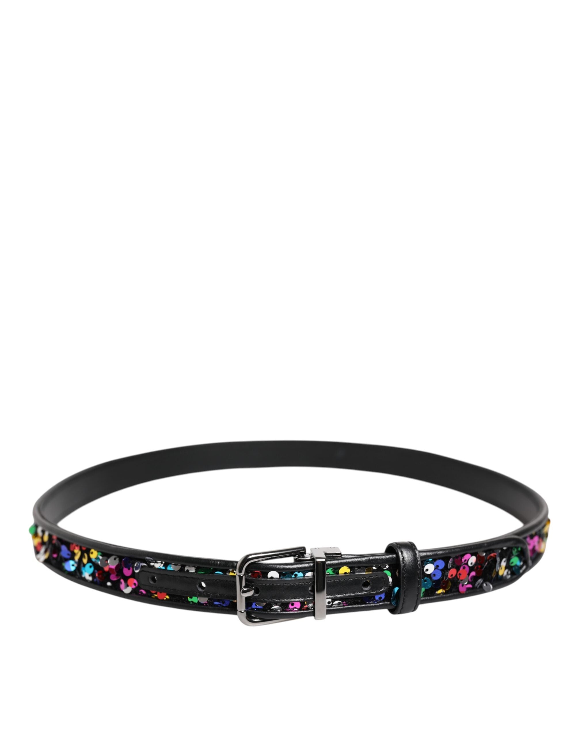 Dolce & Gabbana Black Sequin Embellished Metal Buckle Men's Belt