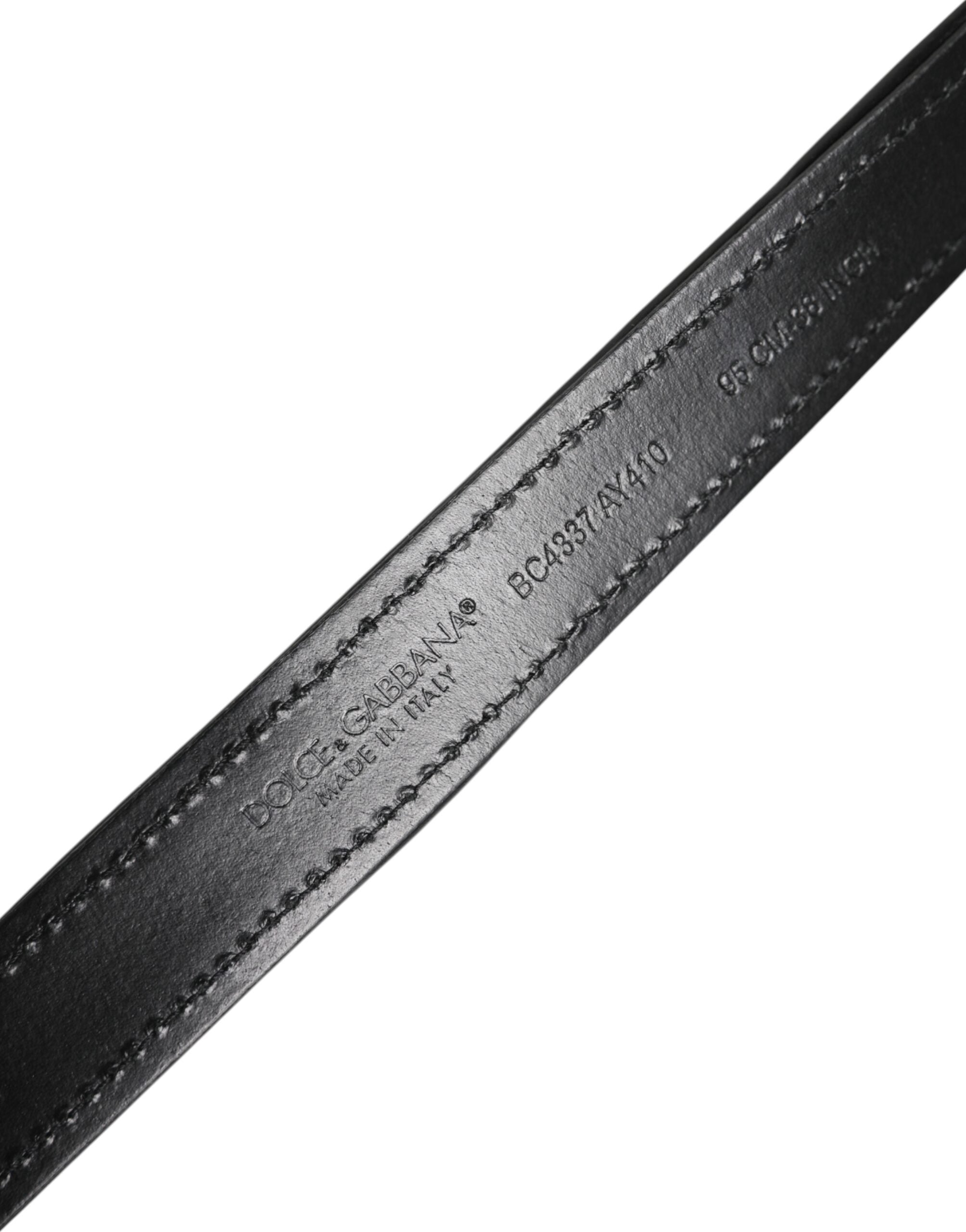 Dolce & Gabbana Black Sequin Embellished Metal Buckle Men's Belt