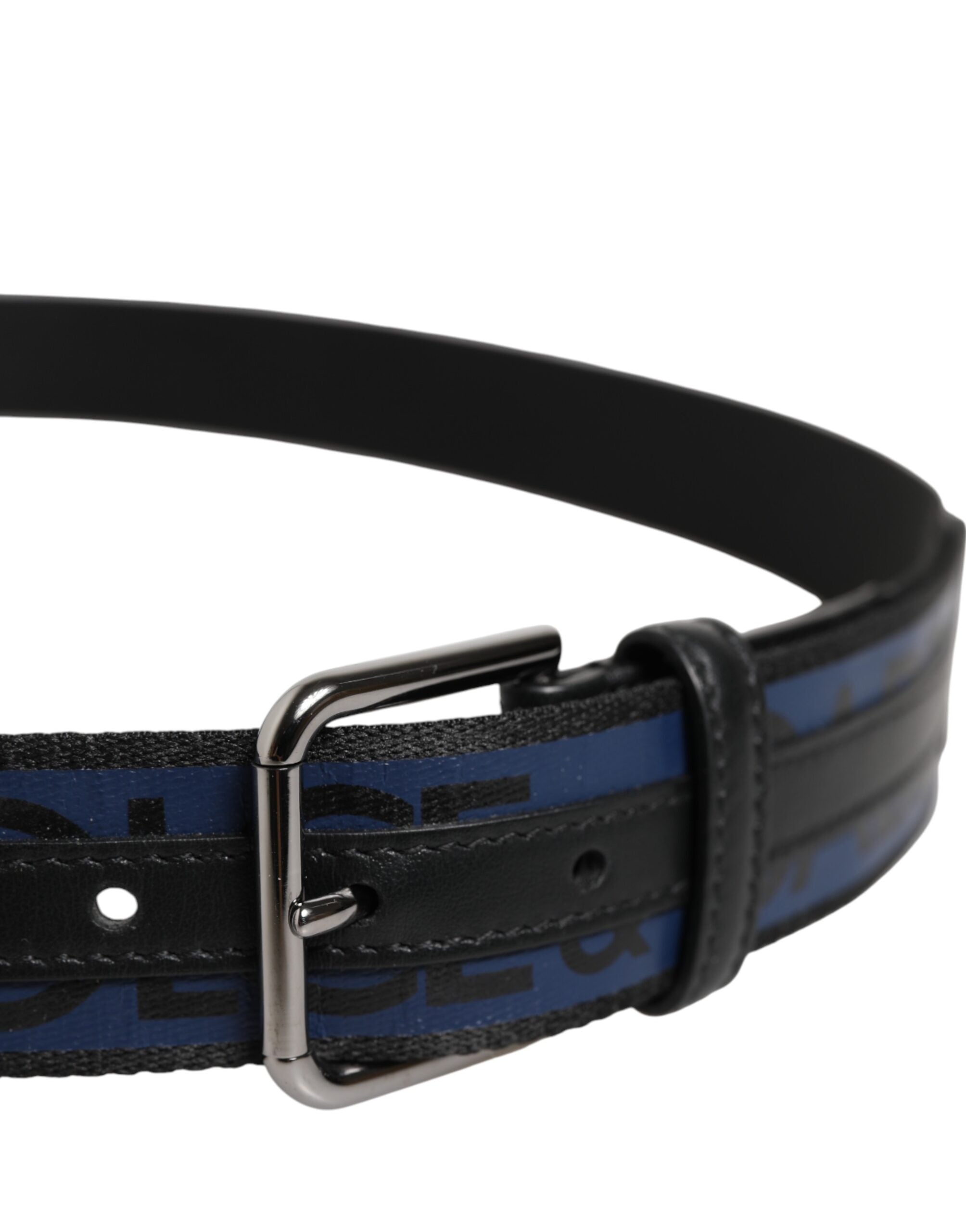 Dolce & Gabbana Blue Black Polyester Metal Buckle Men's Belt (Pre-Owned)