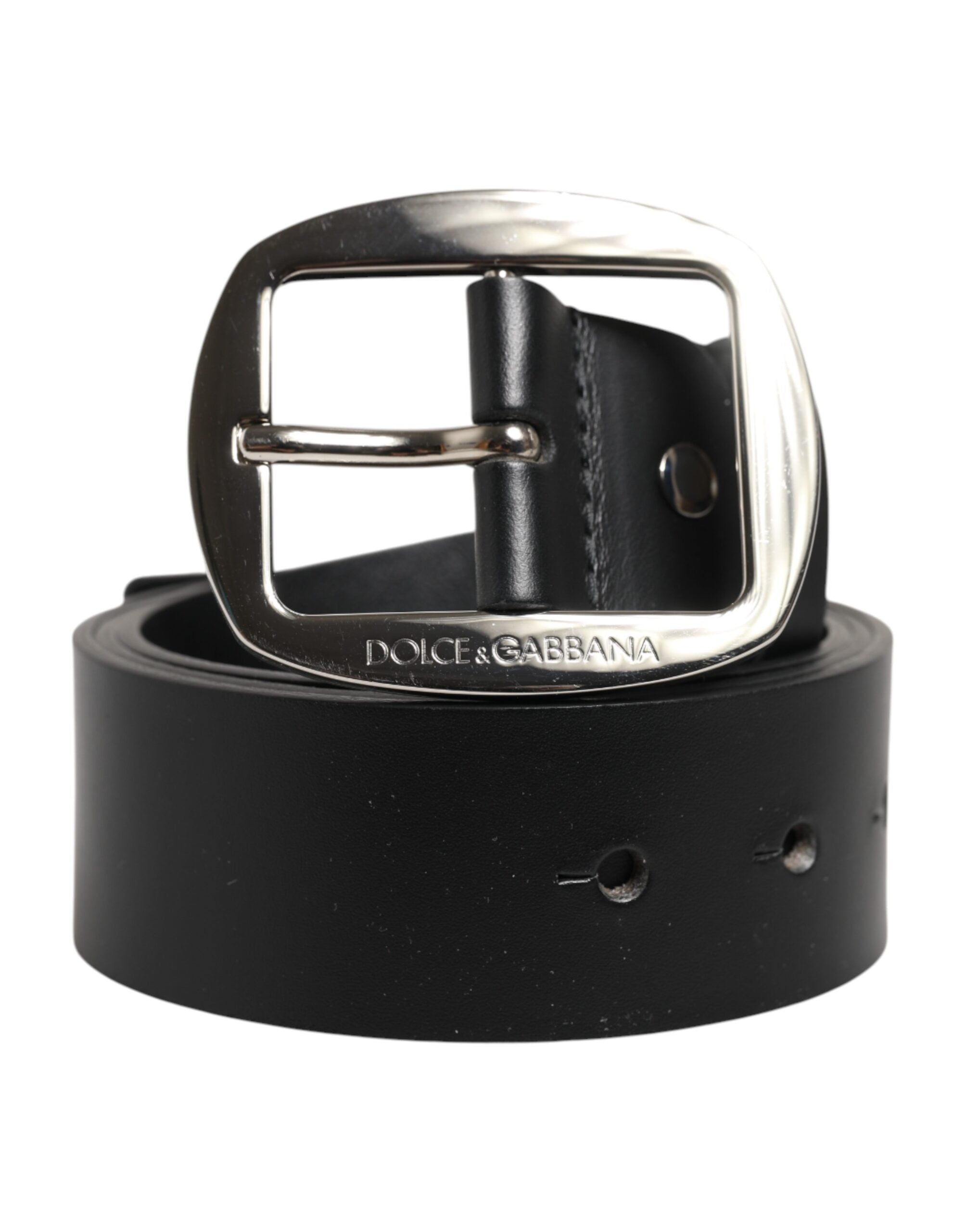 Dolce & Gabbana Black Leather Classic Metal Buckle Men's Belt