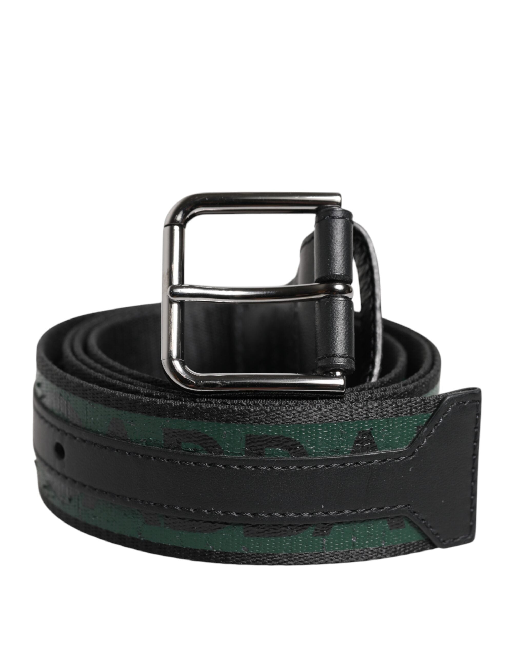 Dolce & Gabbana Green Black Polyester DG Logo Buckle Men's Belt (Pre-Owned)