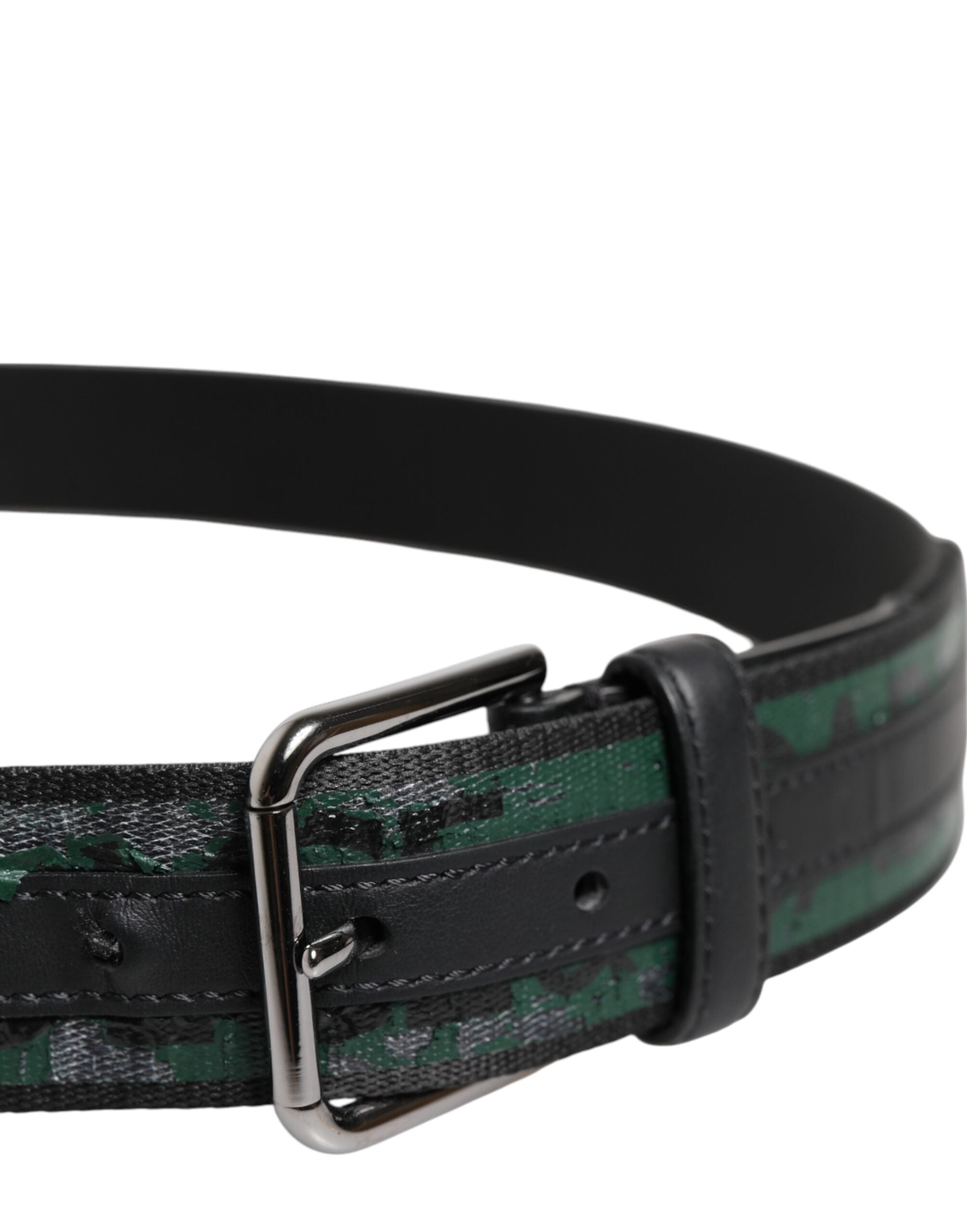 Dolce & Gabbana Green Black Polyester DG Logo Buckle Men's Belt (Pre-Owned)
