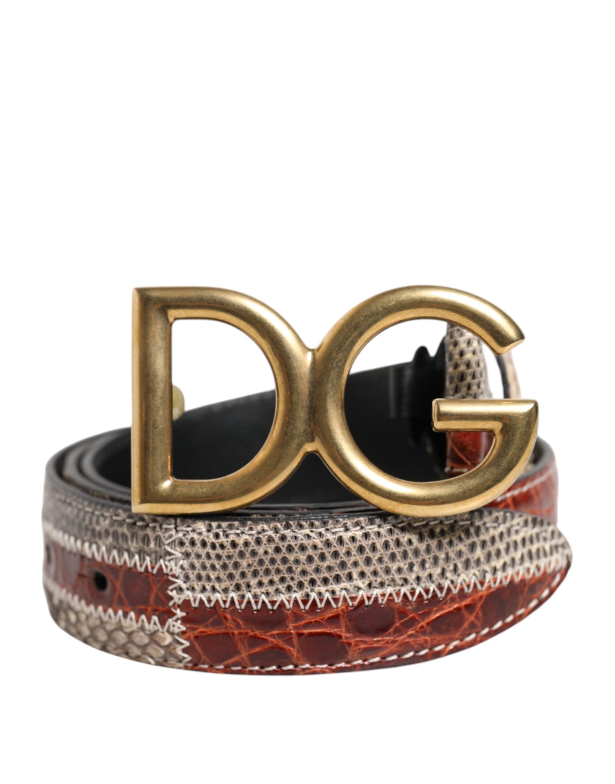 Dolce & Gabbana Multicolor Exotic Leather DG Logo Buckle Men's Belt (Pre-Owned)