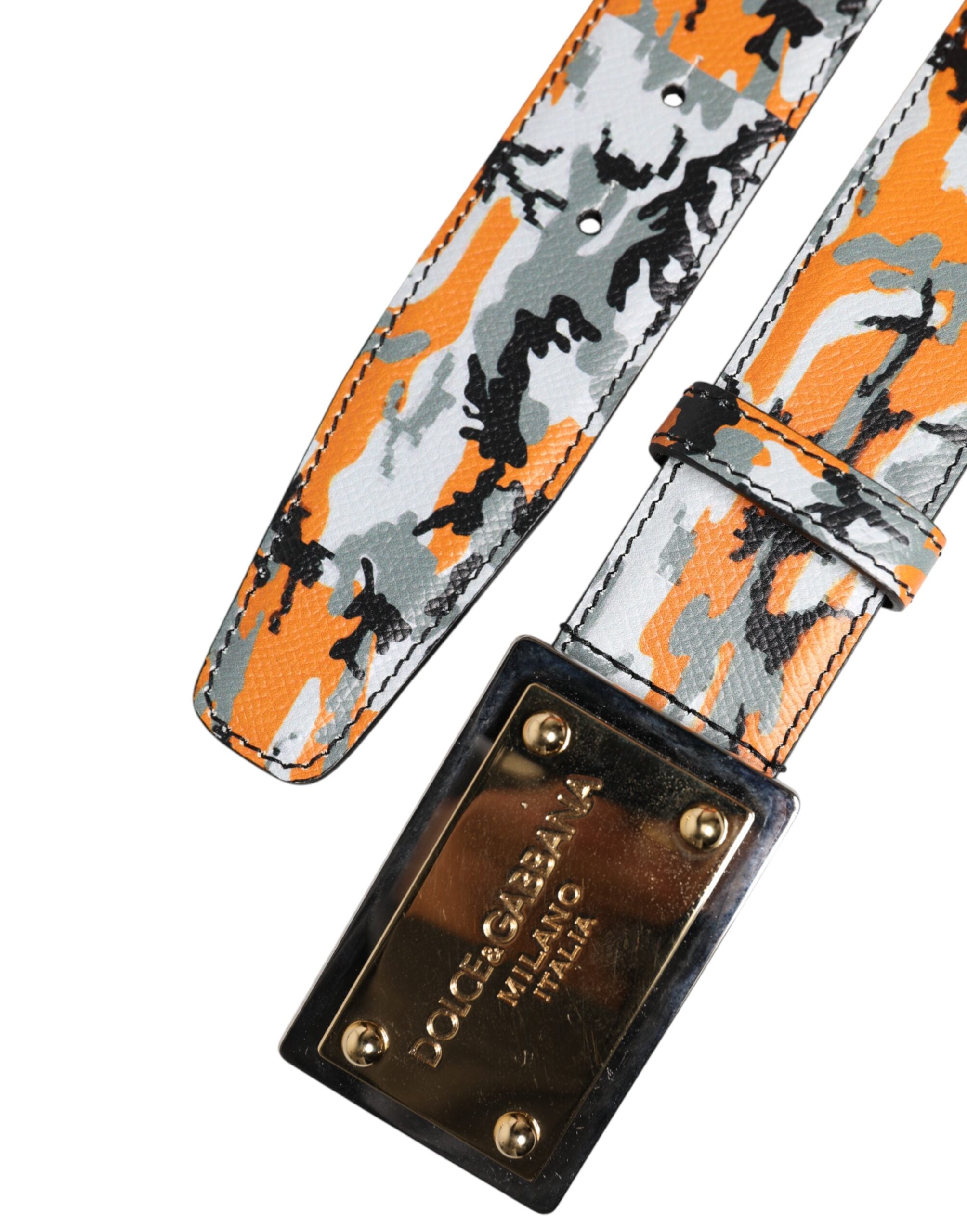 Dolce & Gabbana Multicolor Camouflage Metal Logo Buckle Men's Belt